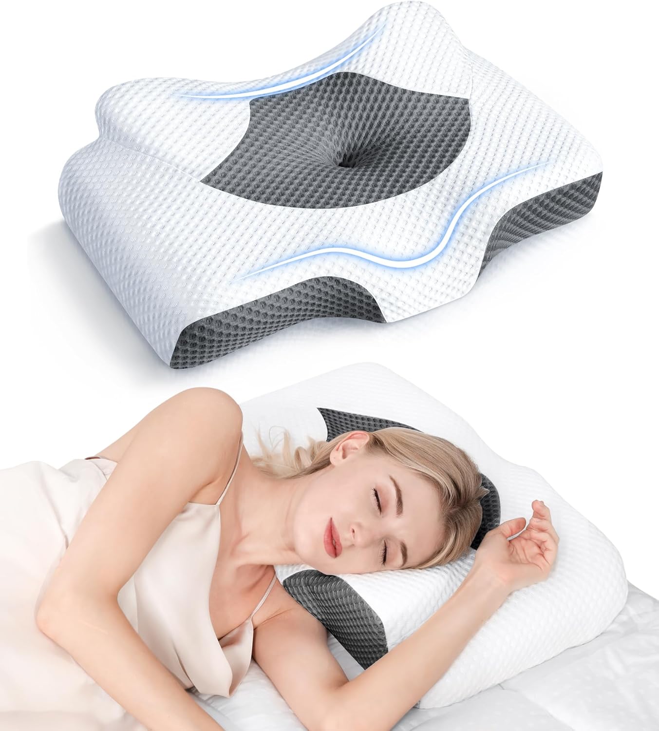 Osteo Cervical Pillow for Neck Pain Relief, Hollow Design Odorless Memory Foam P...