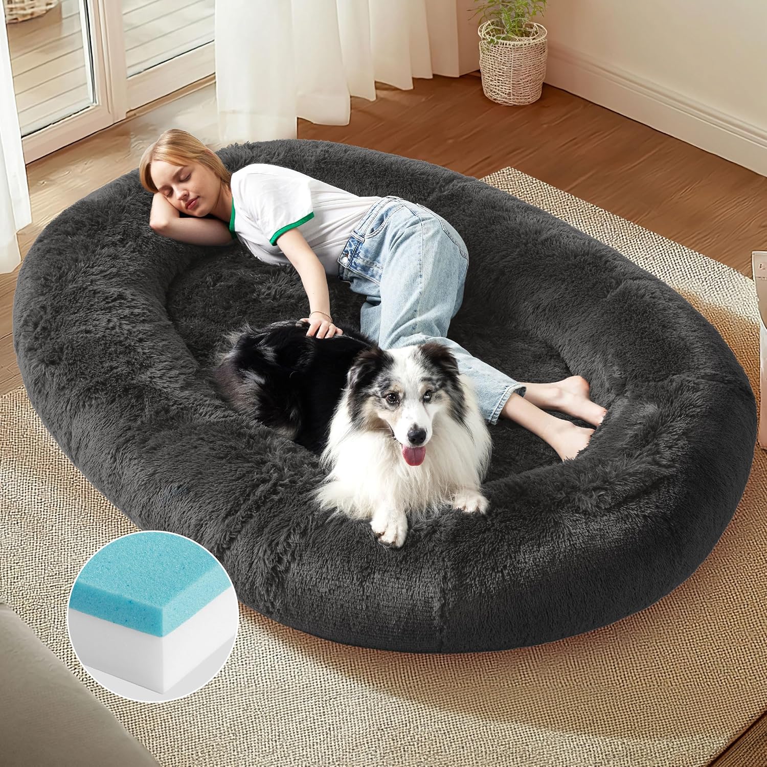 Bedsure Memory Foam Human Dog Bed, 72"x48"x12" Cal...