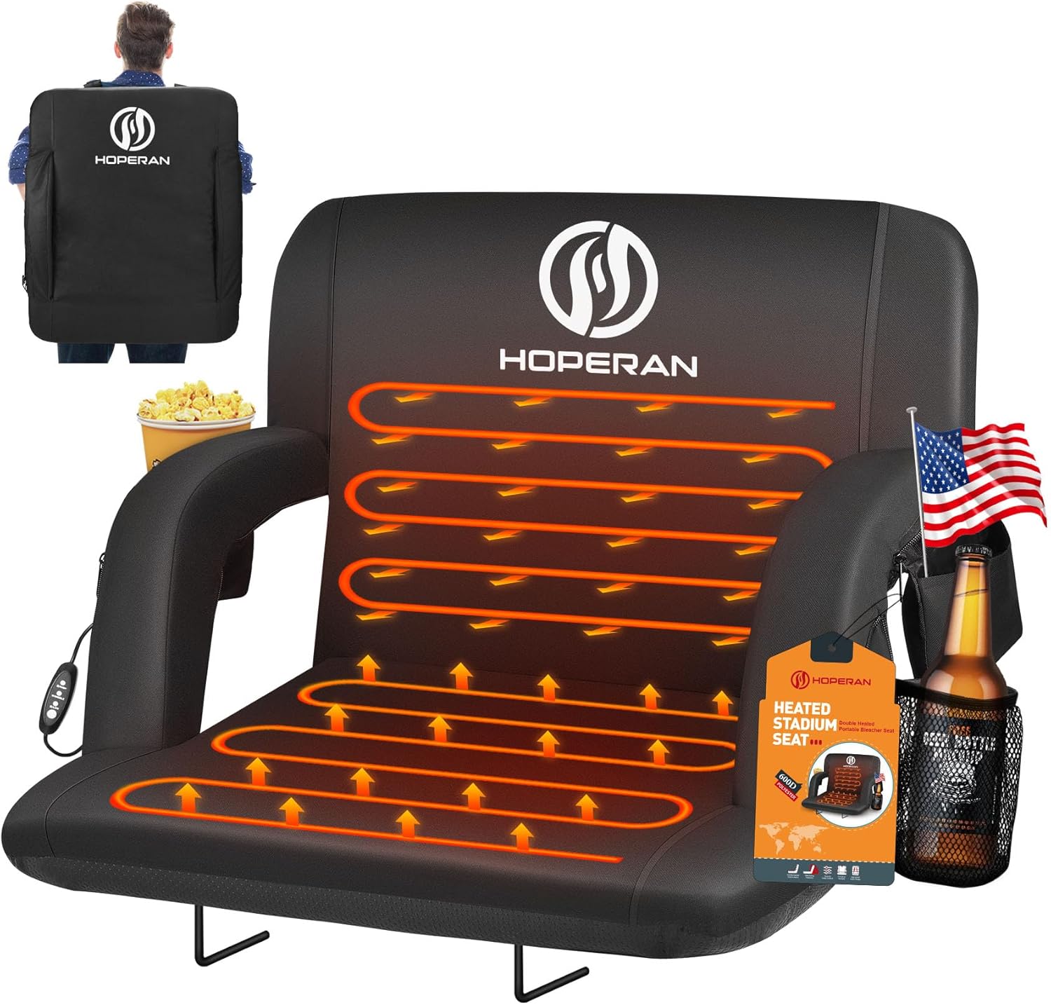 HOPERAN Heated Stadium Seats for Bleachers with Back Support and Wide Cushion, E...