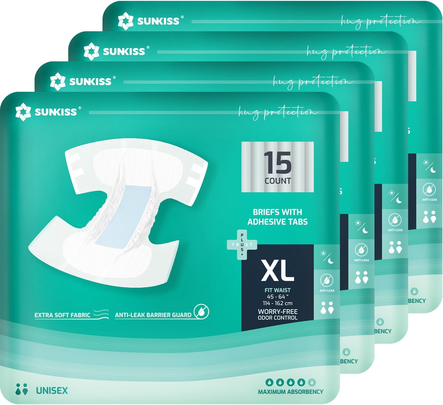 SUNKISS TrustPlus Adult Diapers with Maximum Absorbency, Unisex Disposable Incon...
