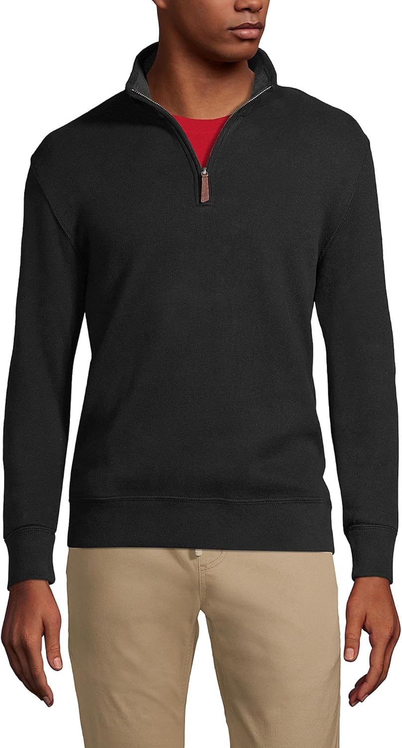 Lands' End Men's Bedford Rib Quarter Zip Sweater Large Tall Black