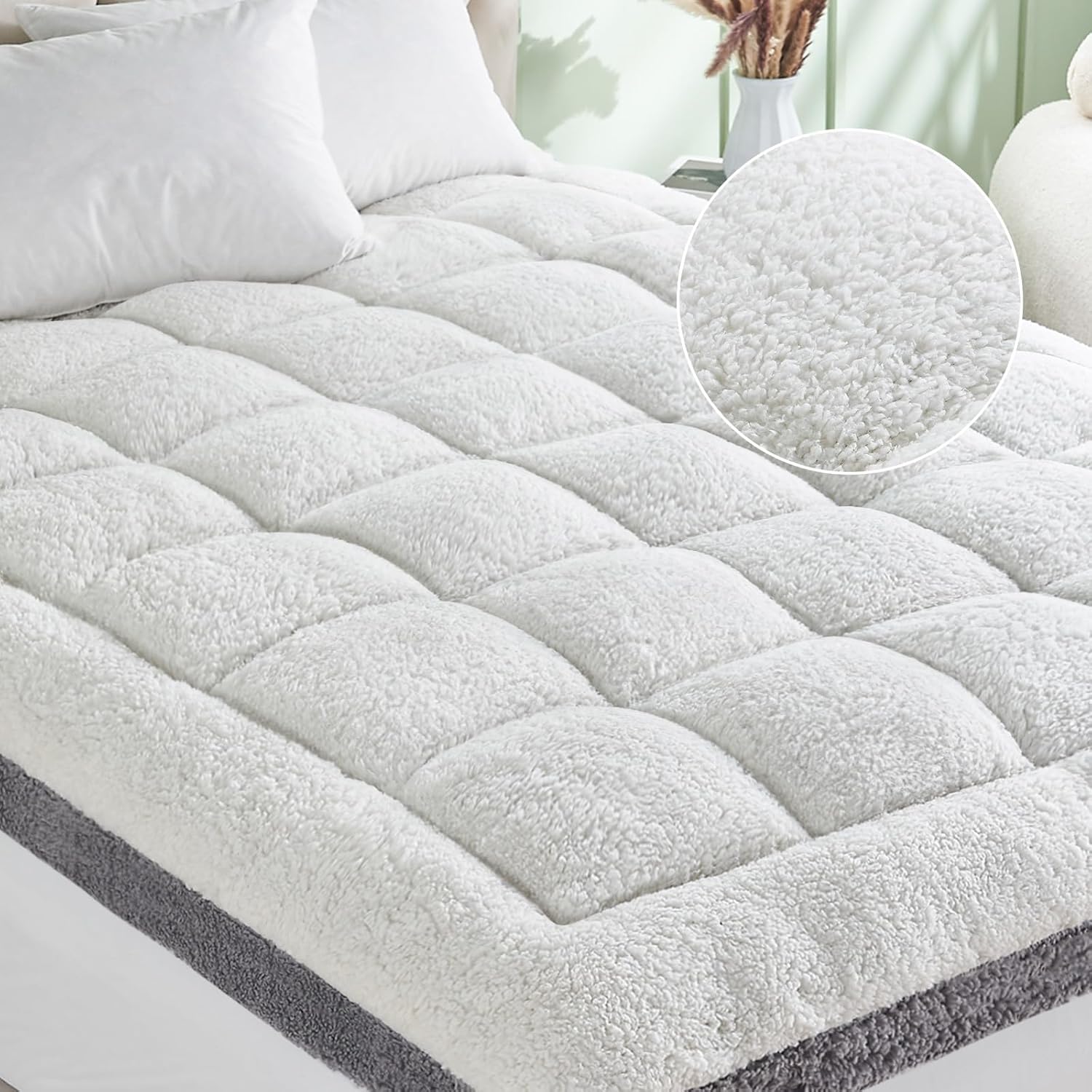 Cymula California King Mattress Topper, Sherpa Mattress Pad for Back Pain with 9...