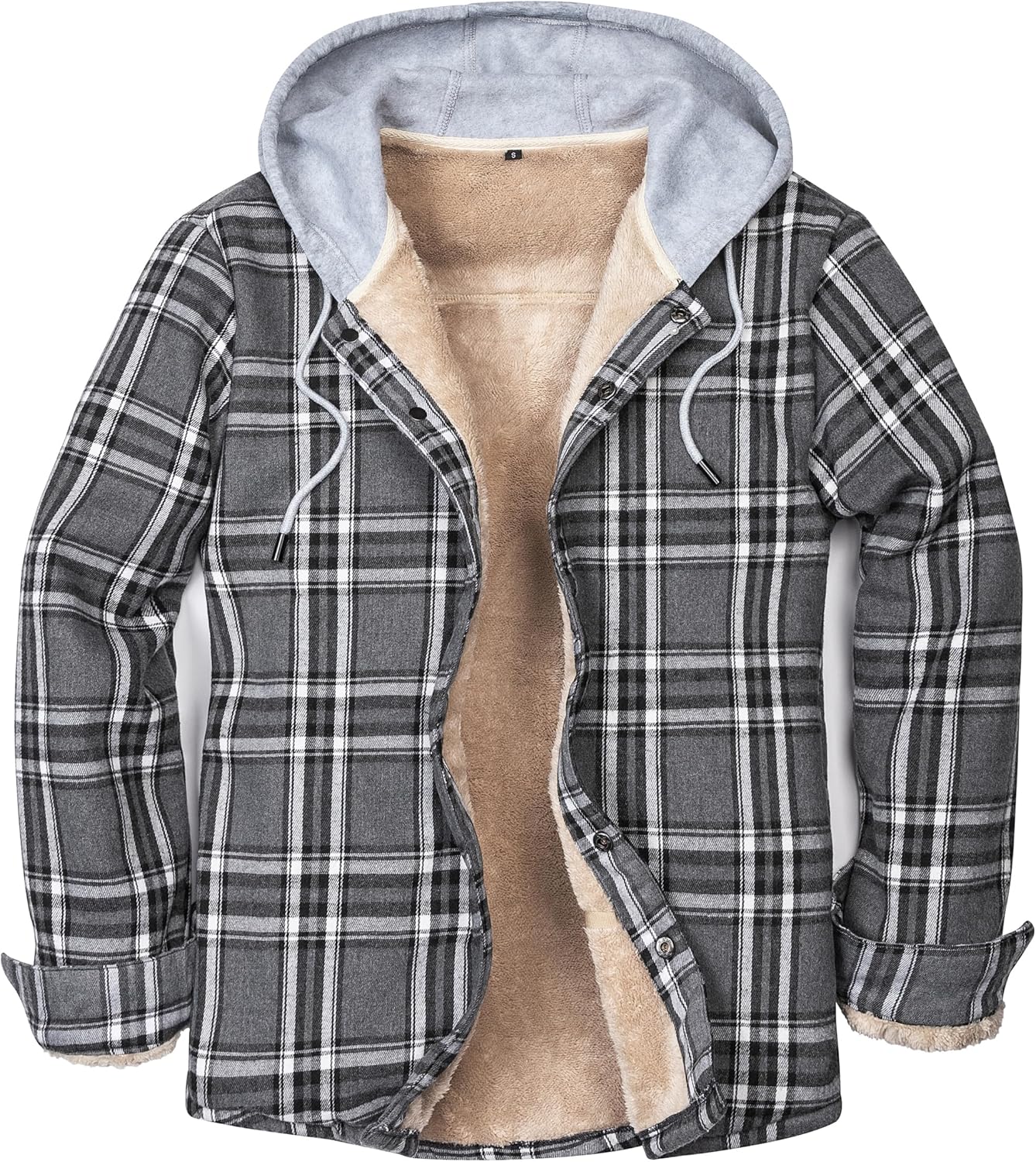 Men's Cotton Plaid Long Sleeve Shirts Jacket Fleece Lined Flannel Shirts Sherpa...