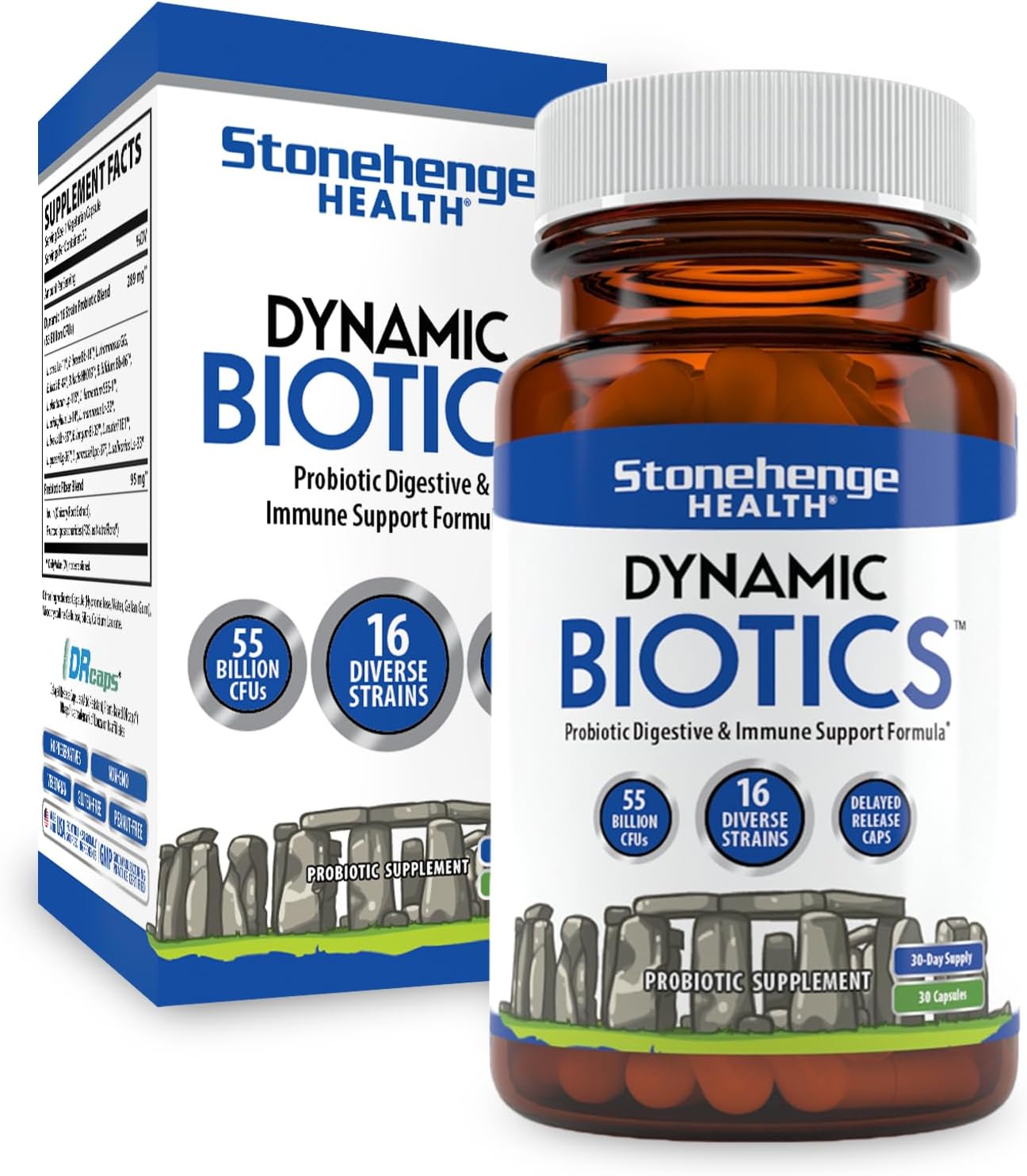 Stonehenge Health Probiotics 55 Billion CFU - 16 Strains, Prebiotic, Synbiotics...