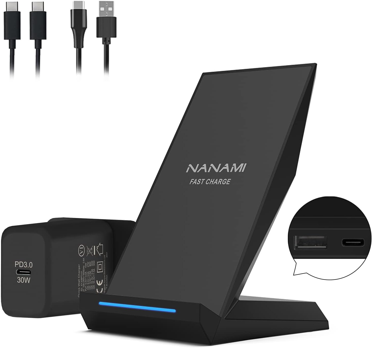 NANAMI Wireless Charger with 30W USB-C Charger - 15W Max Cordless Charging Stand...