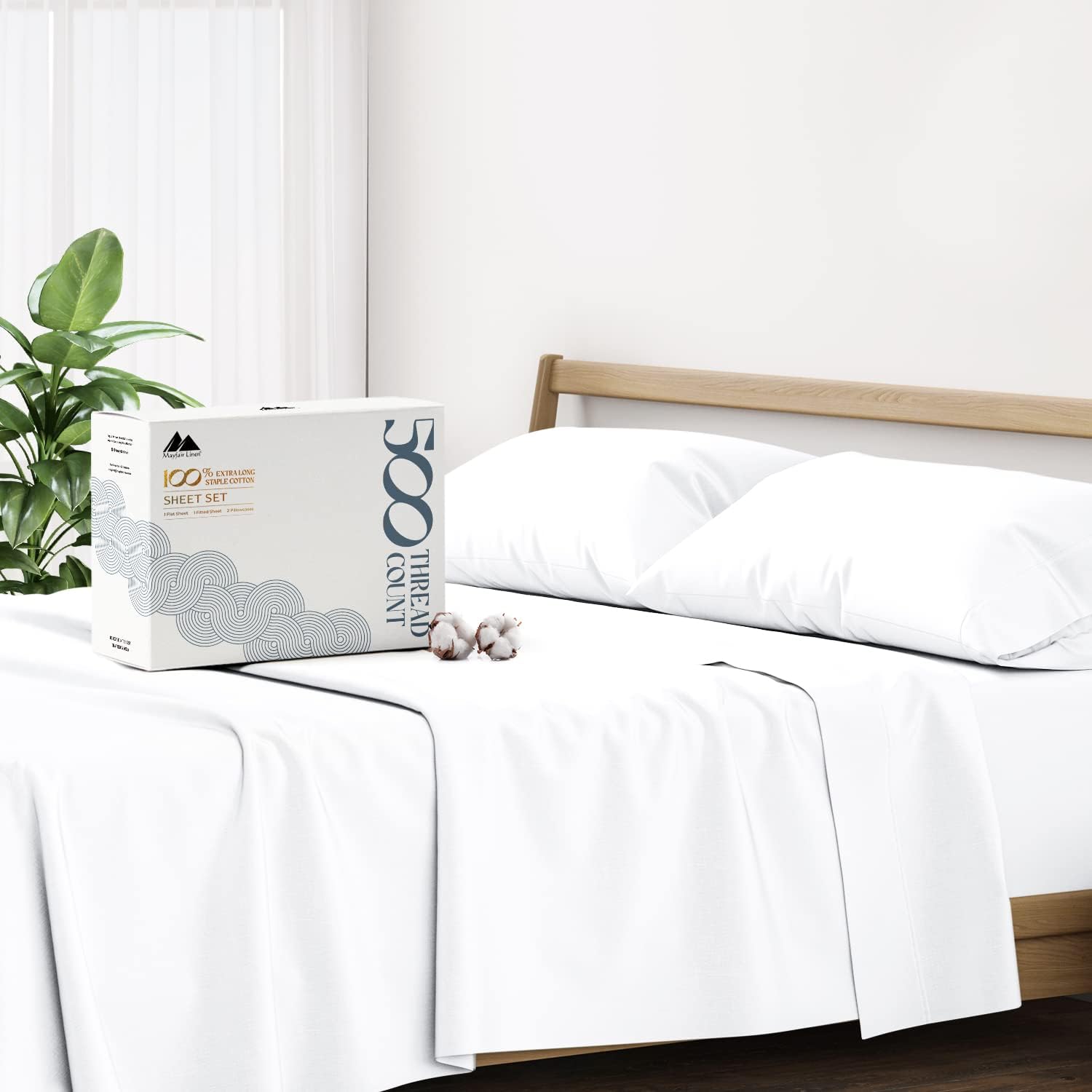 Mayfair Linen 100% Cotton Sheets for Queen Size Bed - 500 Thread Count 4 PC Quee...