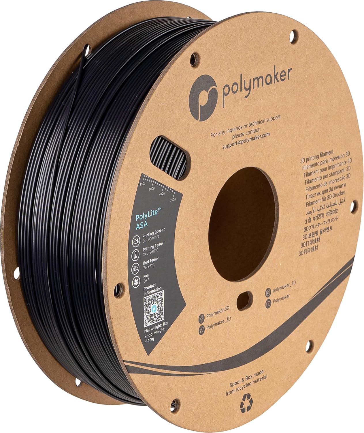 Polymaker ASA Filament 1.75mm Black, 1kg ASA 3D Printer Filament, Heat & Weather...