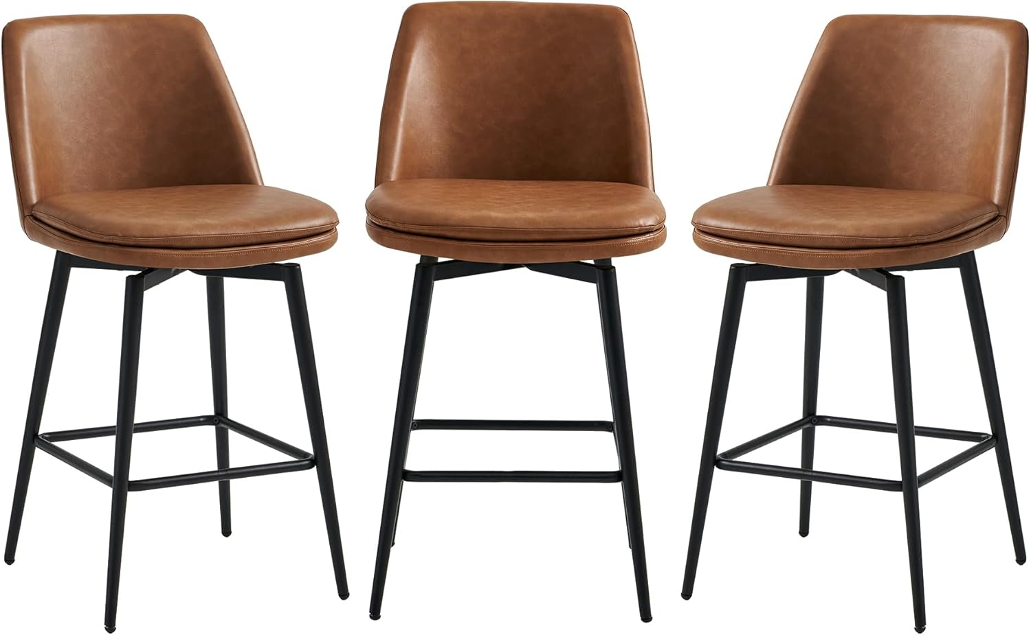 CHITA Counter Height Swivel Barstools, FSC Certified Upholstered Faux Leather Ba...