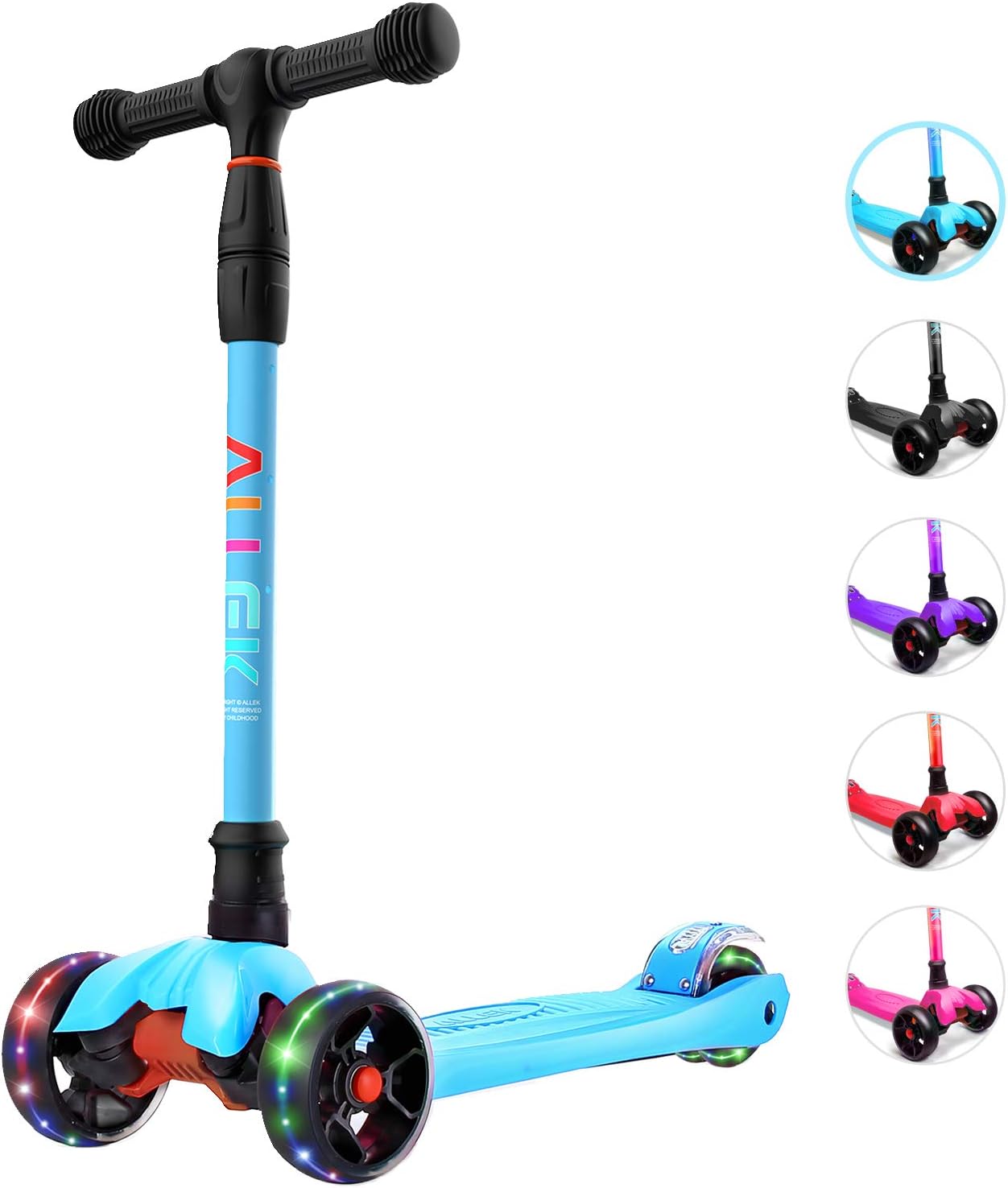 Allek Kick Scooter B02, Lean 'N Glide Scooter with Extra Wide PU Light-Up Wheels...