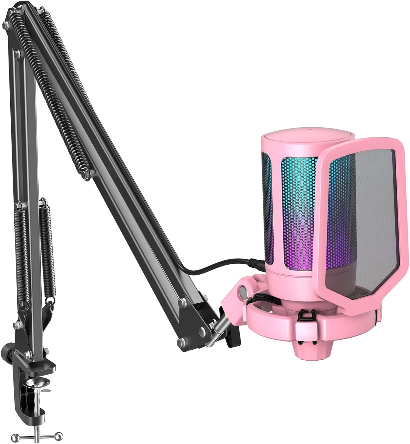 FIFINE Streaming USB Microphone Kit, PC Gaming Mic Set, Condenser Cardioid RGB M...
