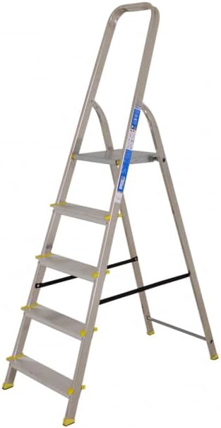 BiGDUG Aluminium Step Ladder - 5 Step Folding Ladder - Non-Slip Surface Hand Rai...