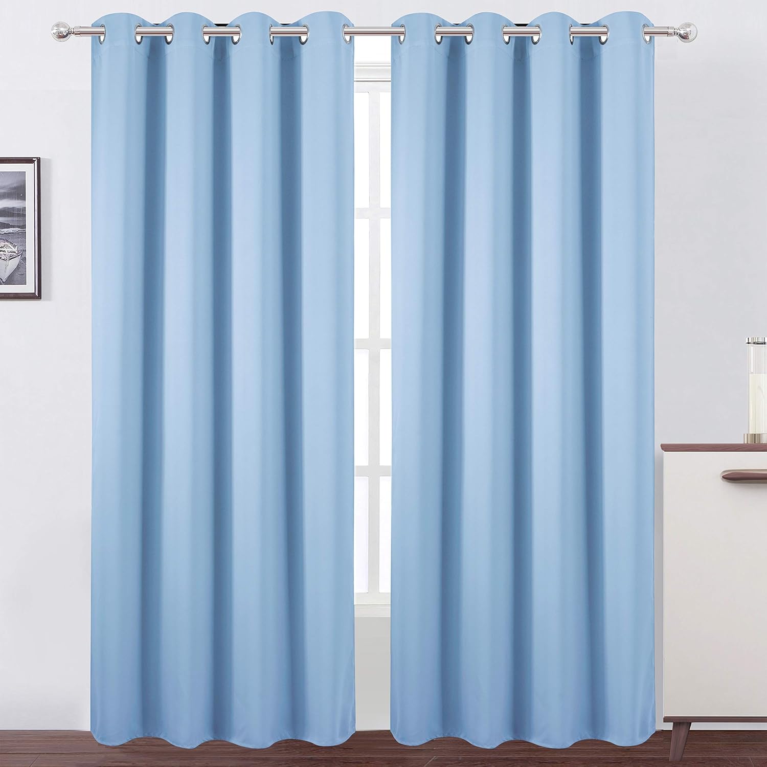 LEMOMO Sky Blue Thermal Blackout Curtains/52 x 84 Inch/Set of 2 Panels Room Dark...