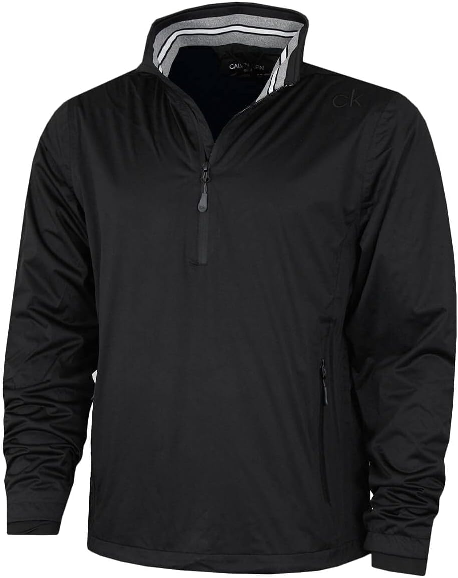 Calvin Klein Mens 2024 Waterproof Half Zip Stretch Golf Jacket L Black/Black