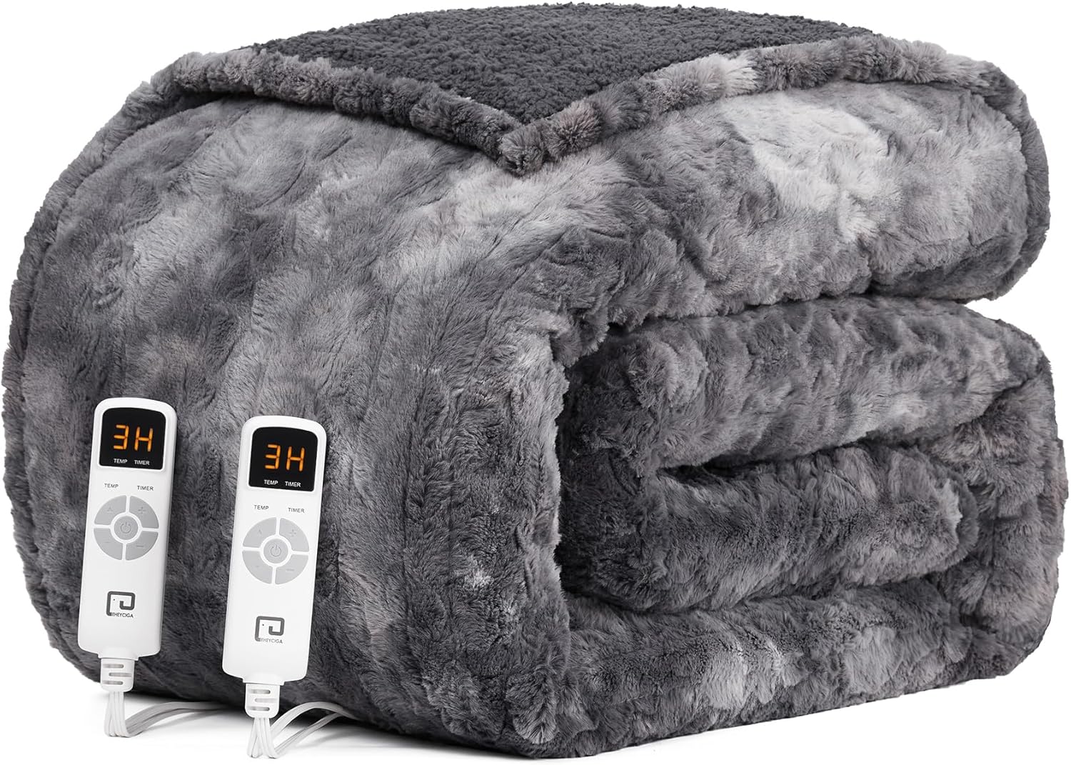 EHEYCIGA Electric Heated Blanket Queen Size Faux Fur, 10 Hours Auto Shut Off 9 H...