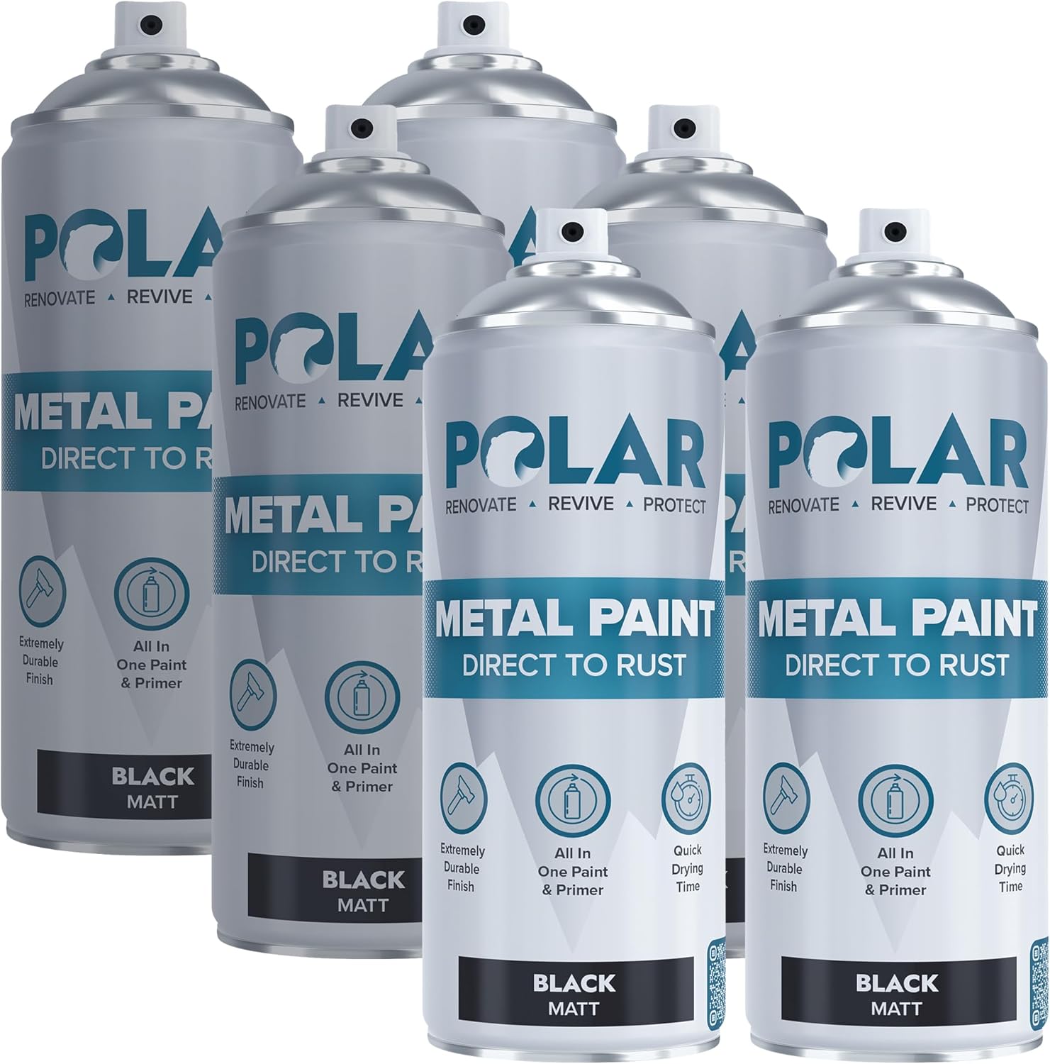 Polar Direct to Rust Matt Black Metal Spray Paint - 6 x 400ml - Perfect for Meta...