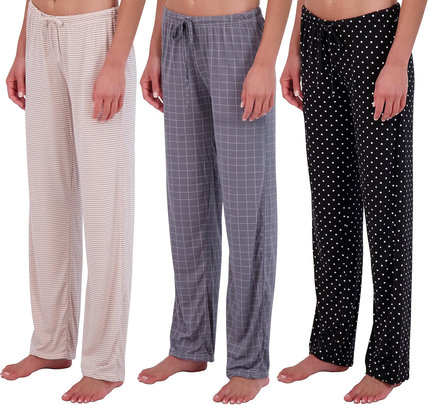 Real Essentials 3 Pack: Women’s Ultra-Soft Comfy Pajama Lounge Pants Sleepwear (...