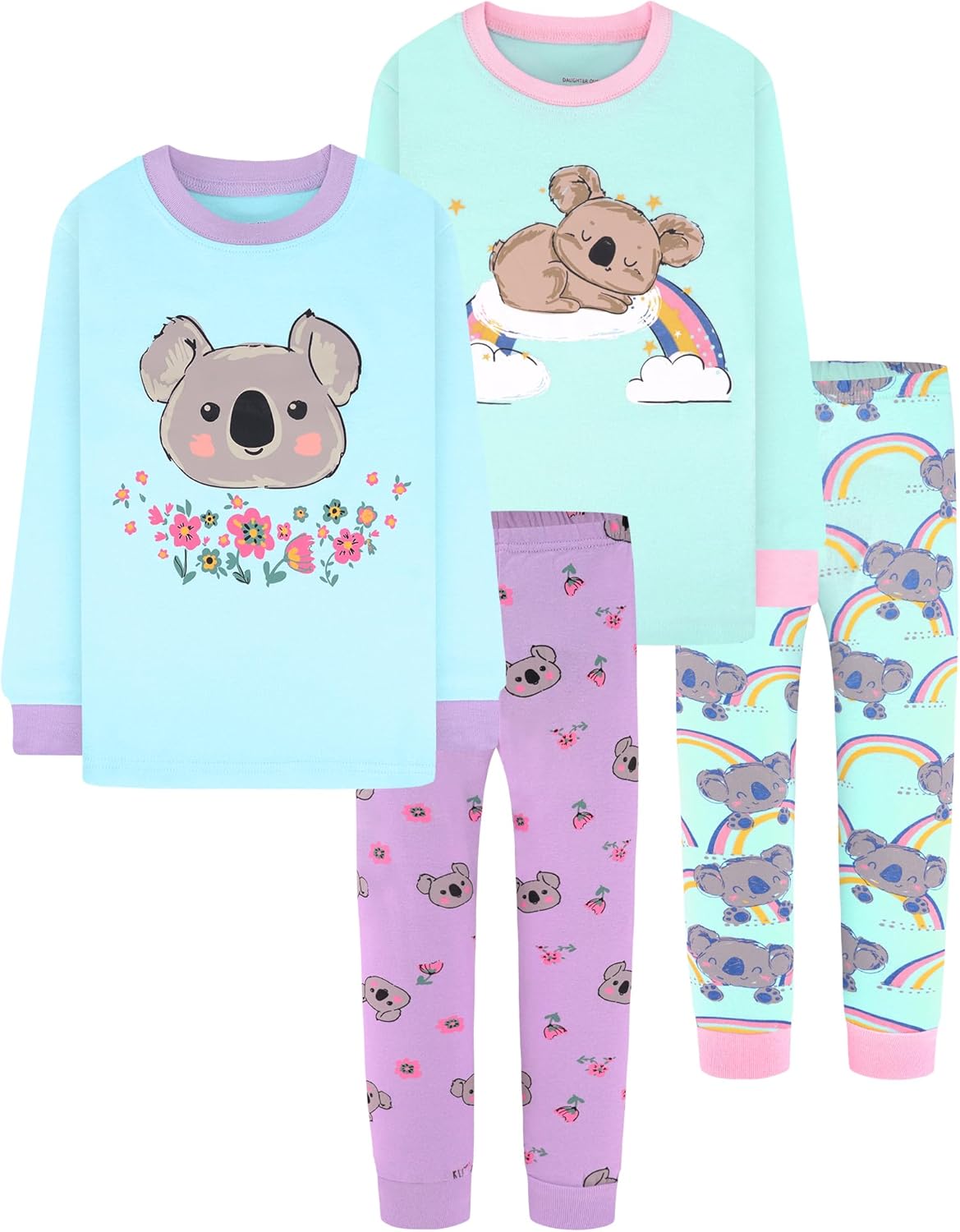 DAUGHTER QUEEN Girls 4 Pieces Cotton Pajamas Size 18 Months-12 Years 18-24 Month...