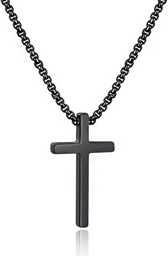 M MOOHAM Cross Necklace for Men, Silver Black Gold Stainless Steel Plain Cross P...
