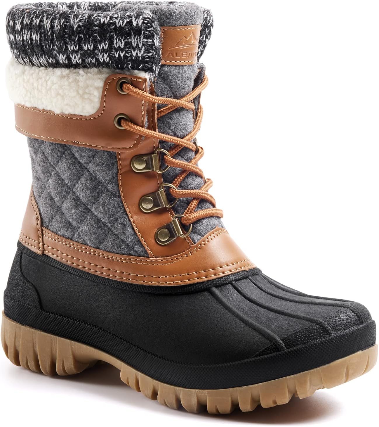 ALEADER Womens Winter Snow Boots | Waterproof Shell | Duck Boots 9 Brown Grey