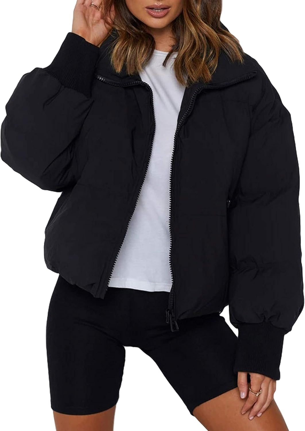 UANEO Puffer Jacket Womens Oversized Cropped Puffy Quilted Winter Jackets Coat B...