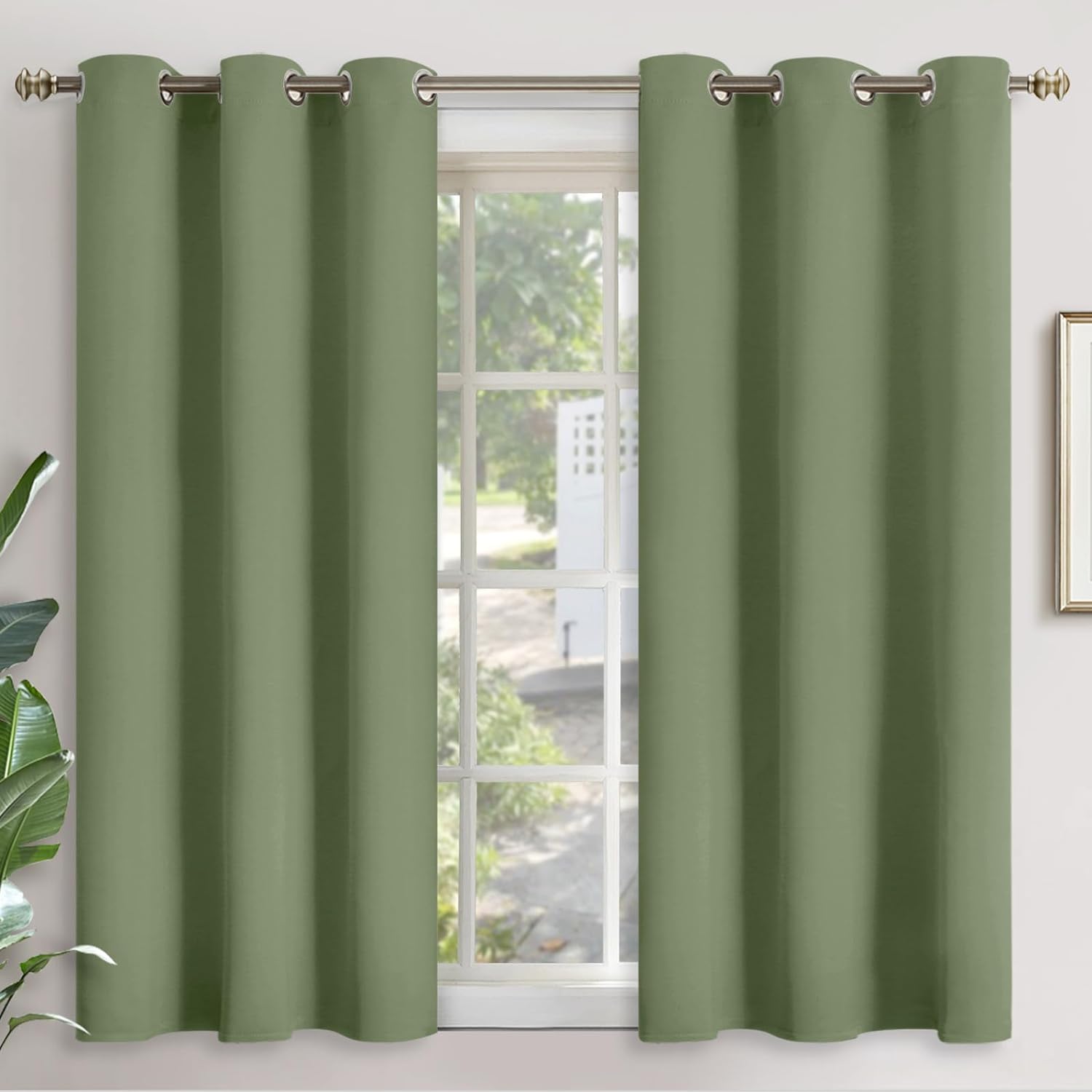 YoungsTex Olive Green Curtains 54 Inch Length for Short Window - Thermal Insulat...