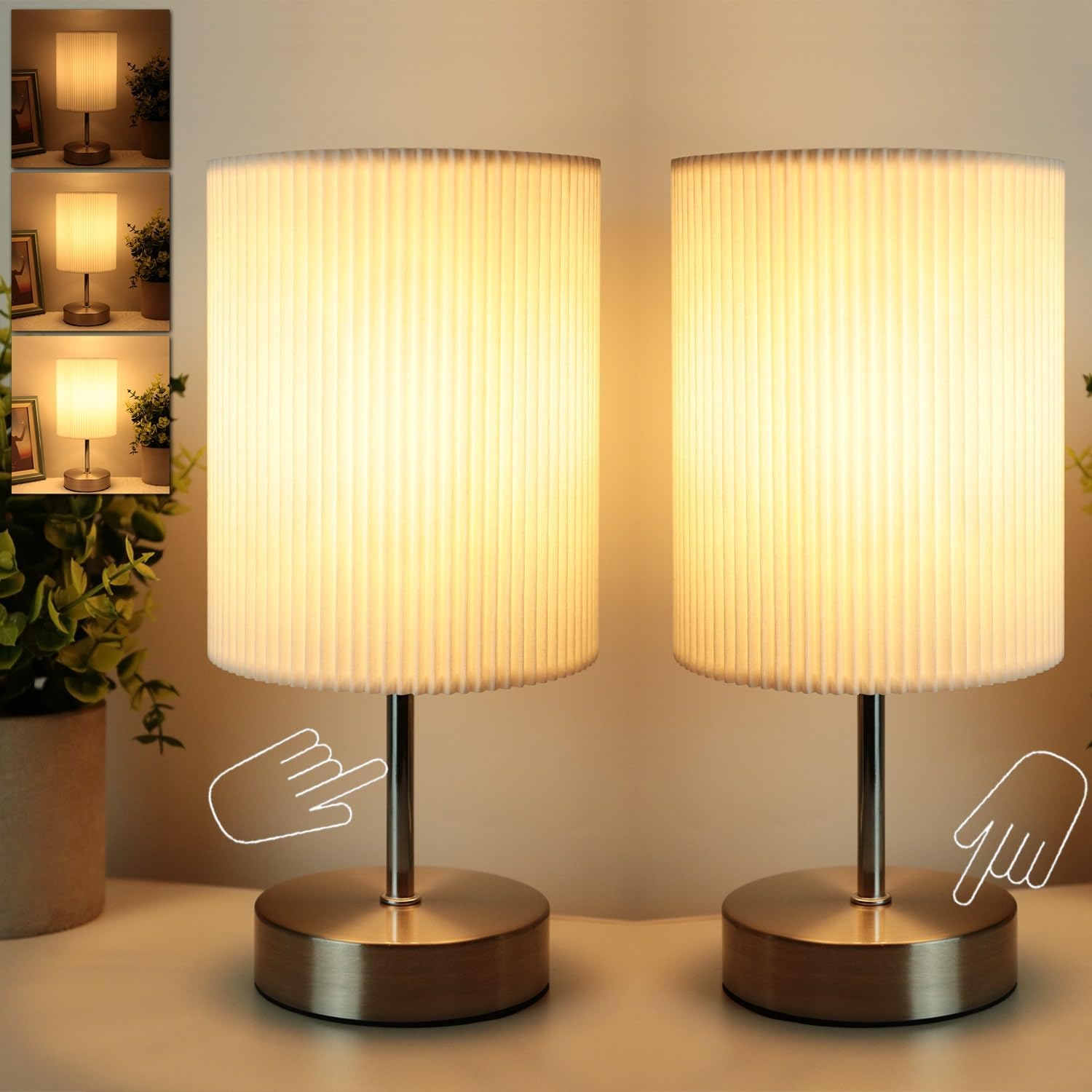 HSLighting Touch Control Bedside Lamps, Table Lamp with Metal Base 3-Way Brightn...