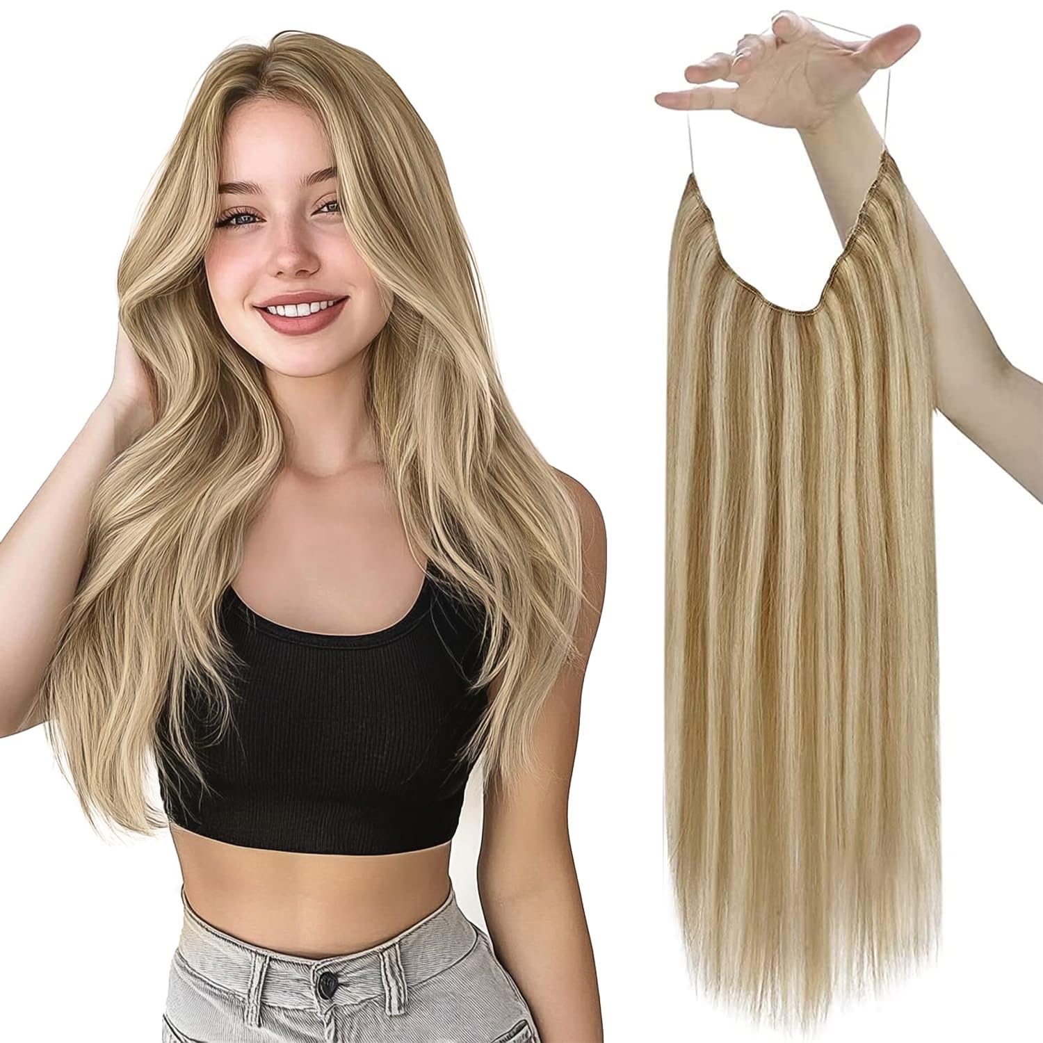 Sunny 95g Wire Hair Extensions Blonde Clip in Hair Extensions Real Human Hair wi...