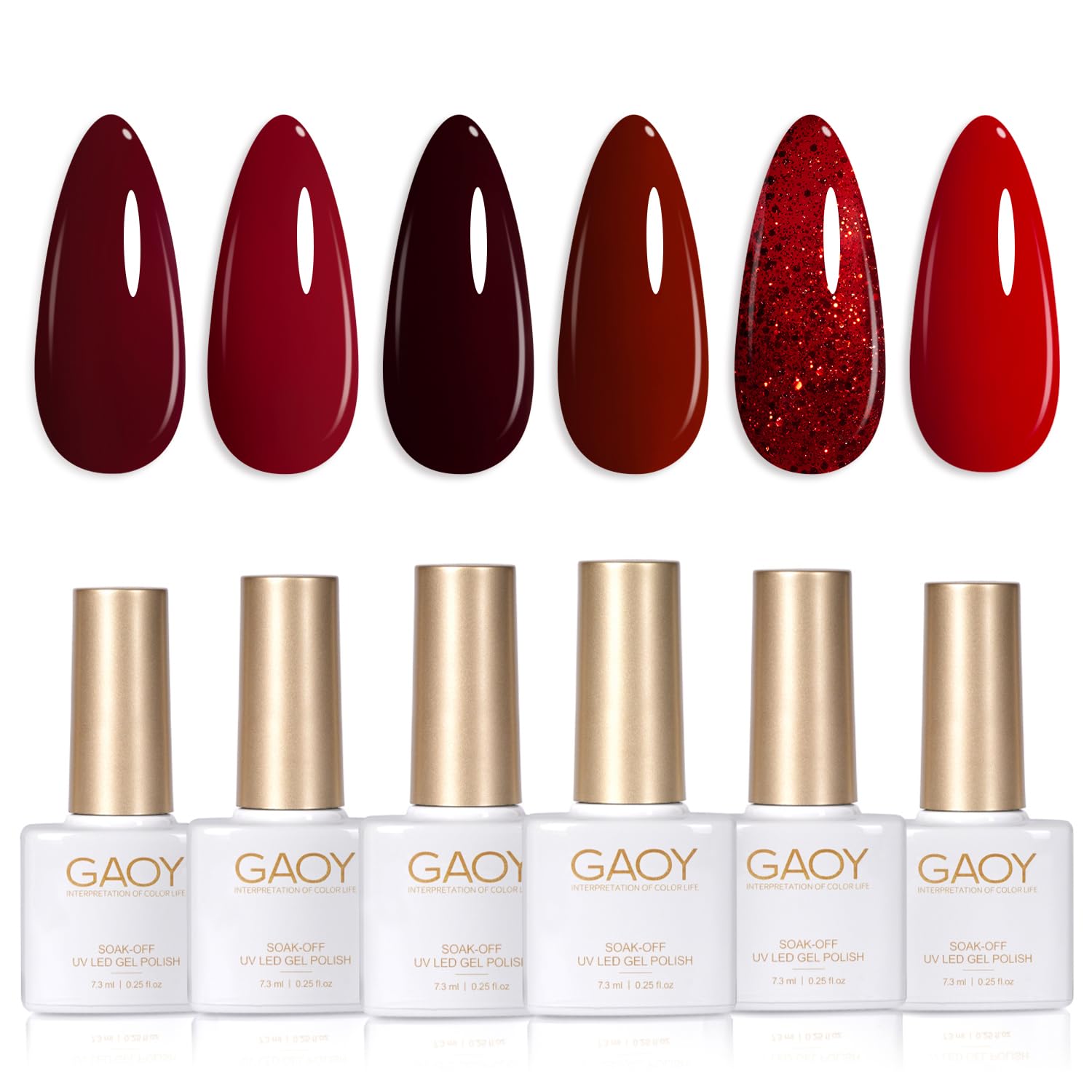 GAOY Burgundy Red Gel Nail Polish Set for Christmas Nails 6 Colors Including Dar...