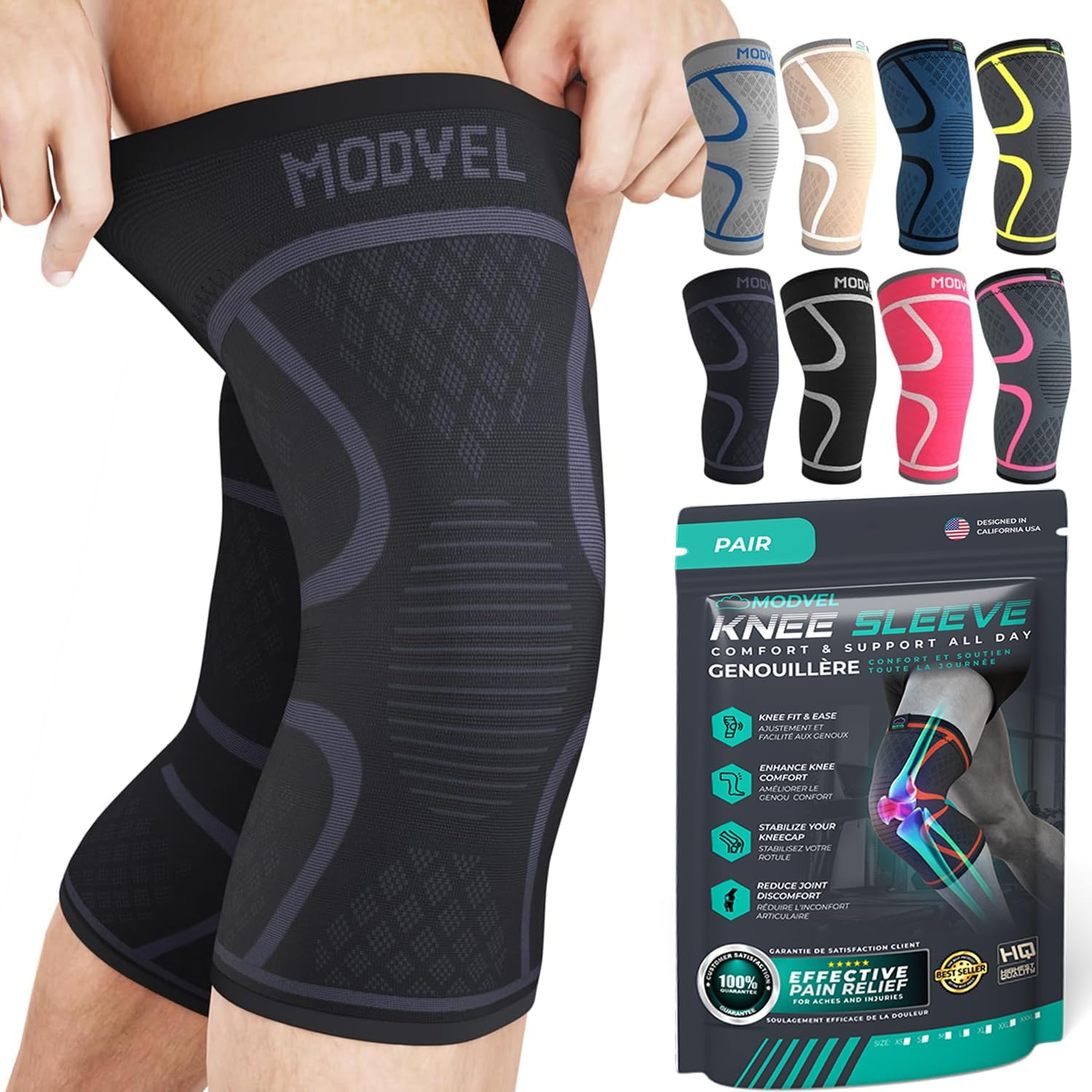 Modvel Compression Knee Brace for Women & Men - 2 Pack Knee Brace for Women Runn...