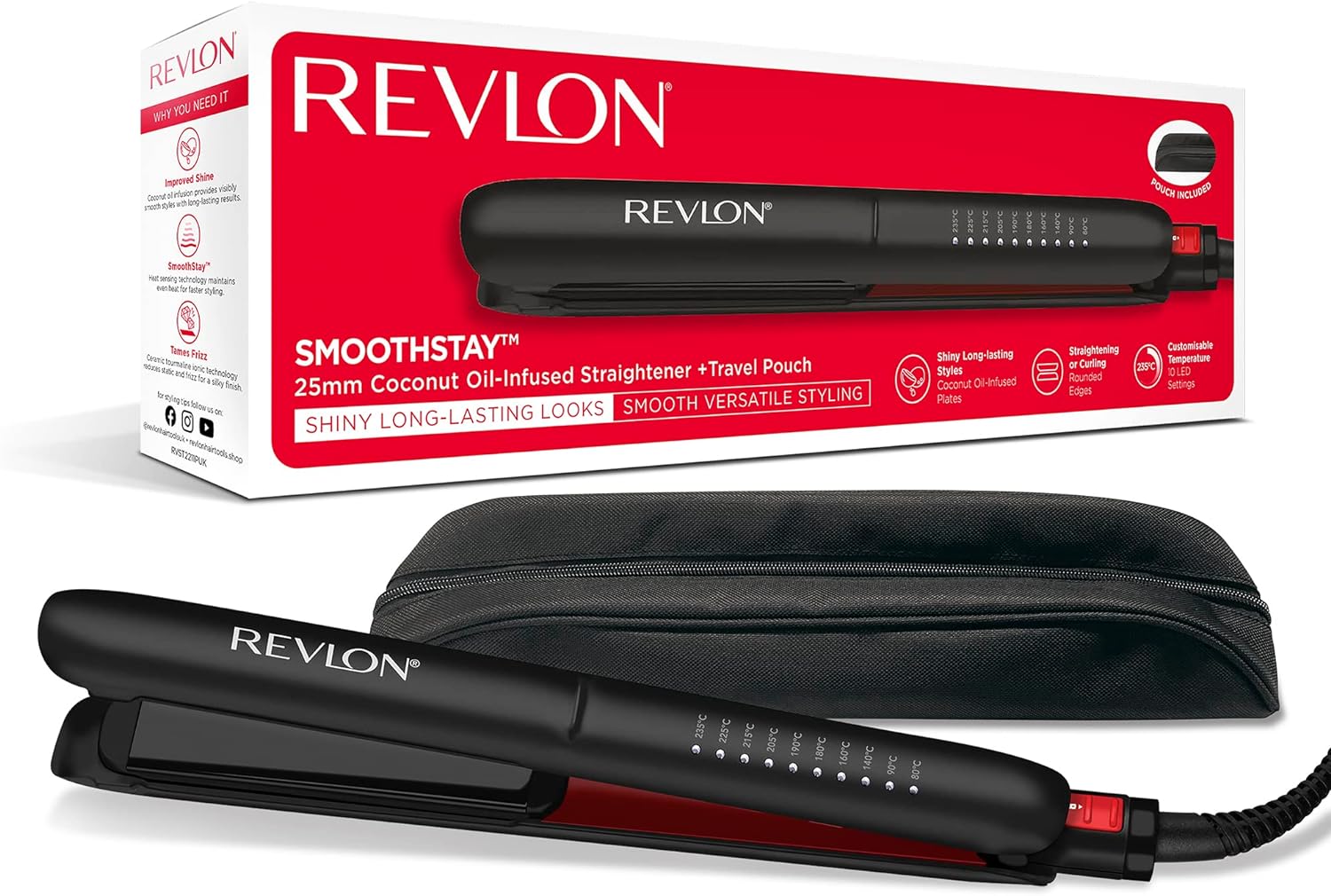 Revlon Smoothstay Coconut Oil-Infused Hair Straightener (25mm Triple-Coated Cera...
