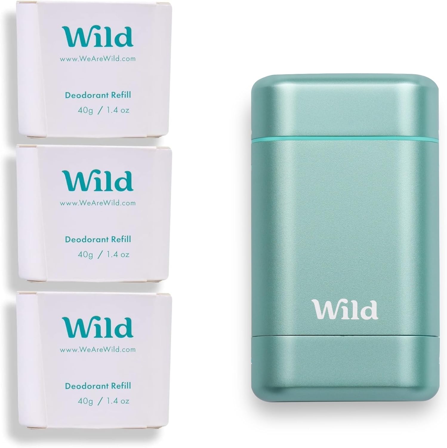 Wild - Natural Refillable Deodorant - Aluminium Free - Aqua Case with 3 x Fresh...