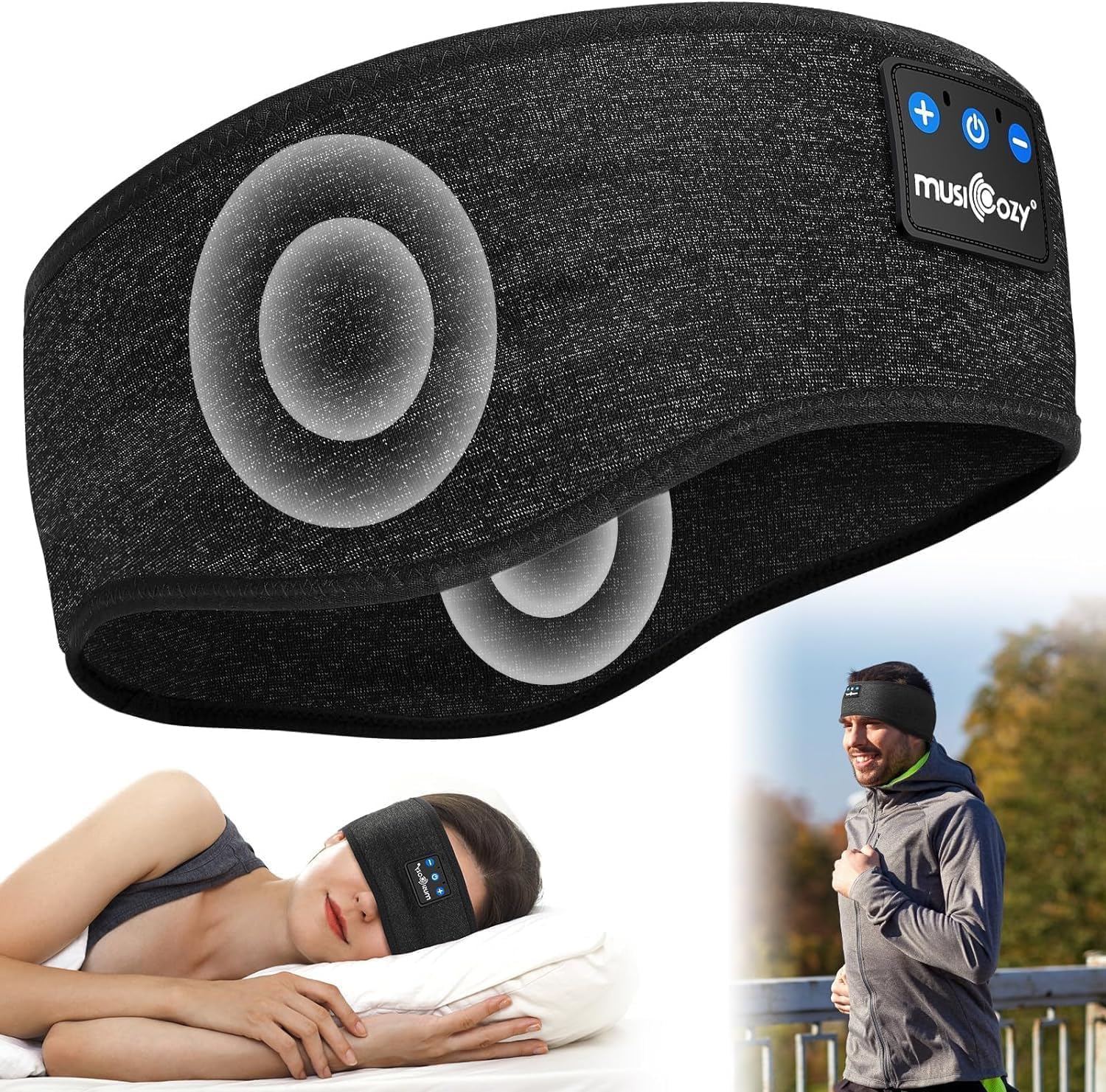 MUSICOZY Sleep Headphones Bluetooth 5.2 Headband, Wireless Earphones Sweat Resis...
