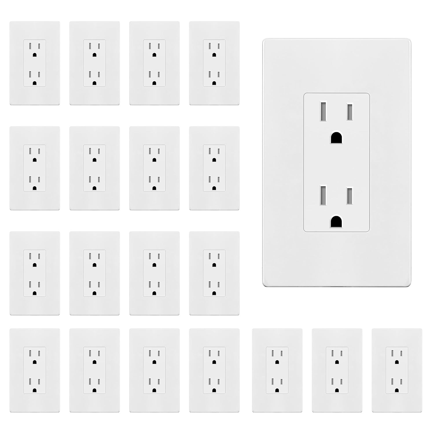 ENERLITES White Decorator Receptacle with Screwless Wall Plate, Standard Electri...