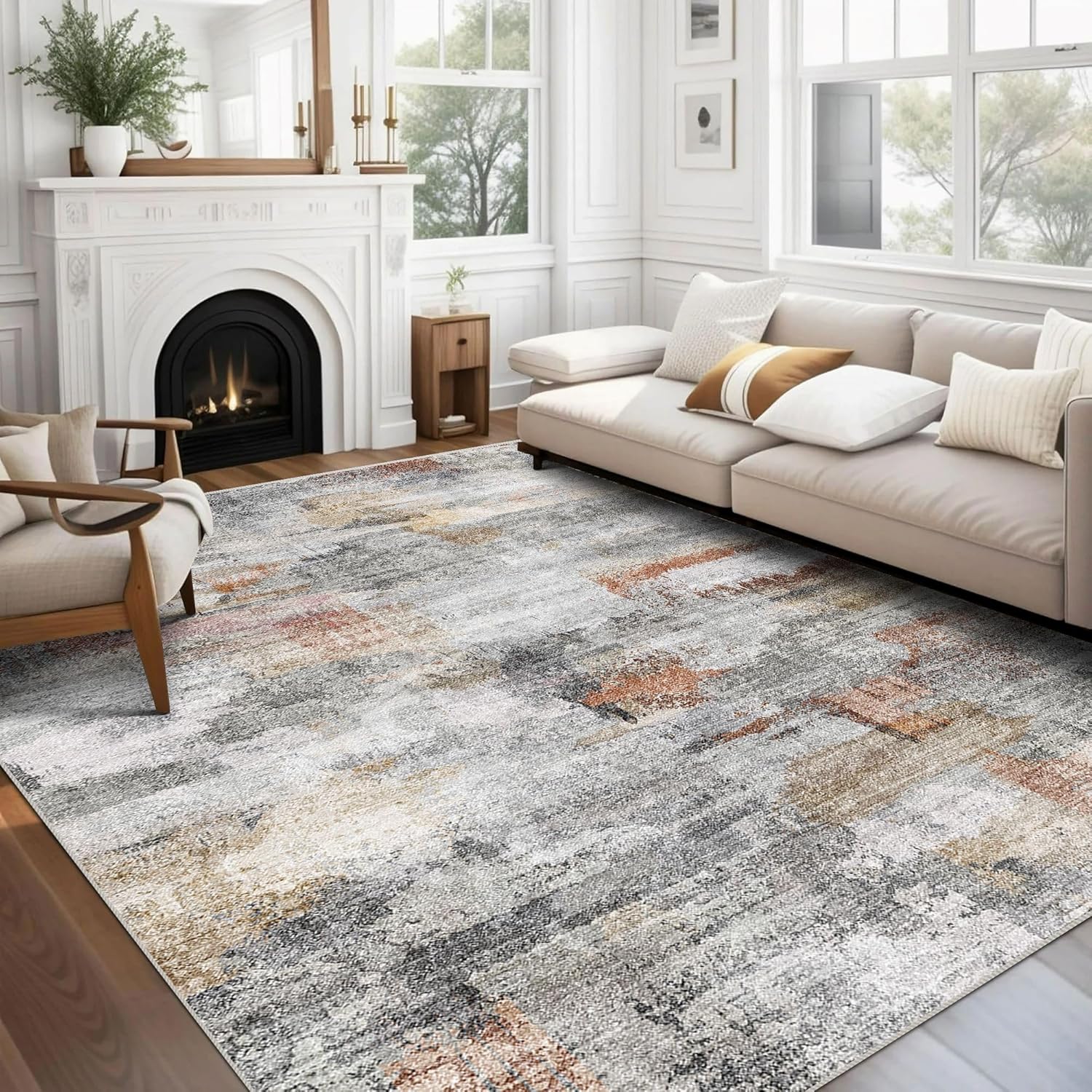vivorug Washable Rug, Ultra Soft Area Rug 9x12, Non Slip Abstract Rug Foldable,...