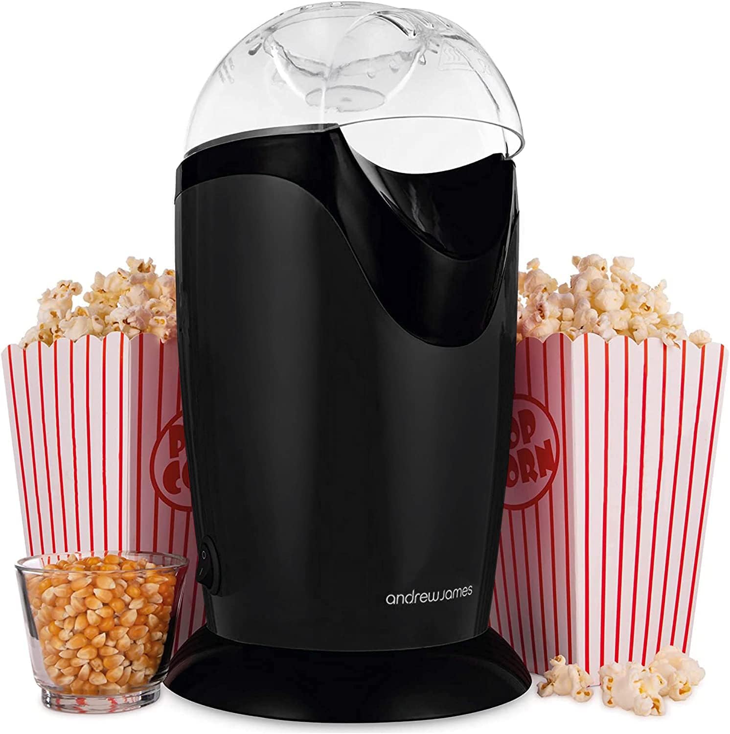 Andrew James Popcorn Maker Machine, Healthy Air Popper, Popcorn Machine with 8 A...