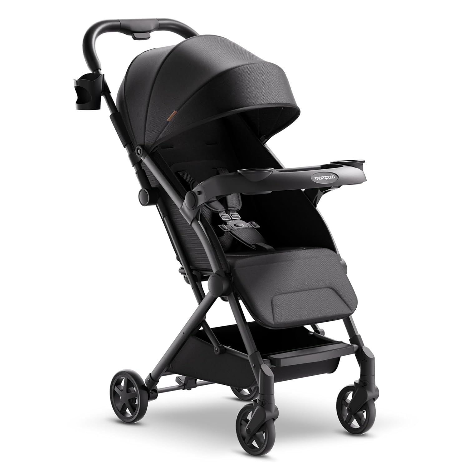 Mompush Lithe V2 Lightweight Stroller + Snack Tray, Ultra-Compact Fold & Airplan...