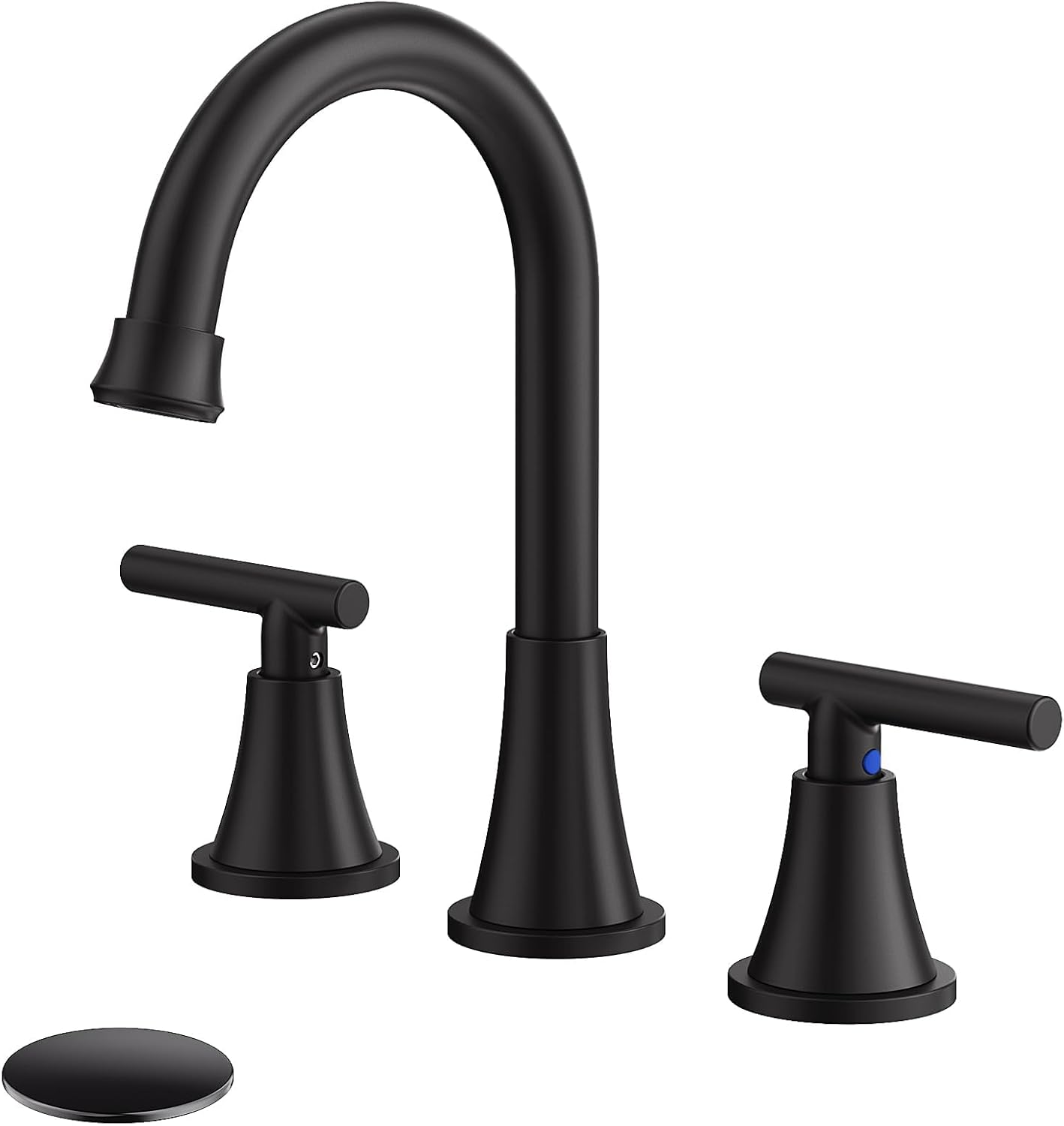 Bathroom Faucets for Sink 3 Hole, Hurran Matte Black Bathroom Sink Faucet with P...