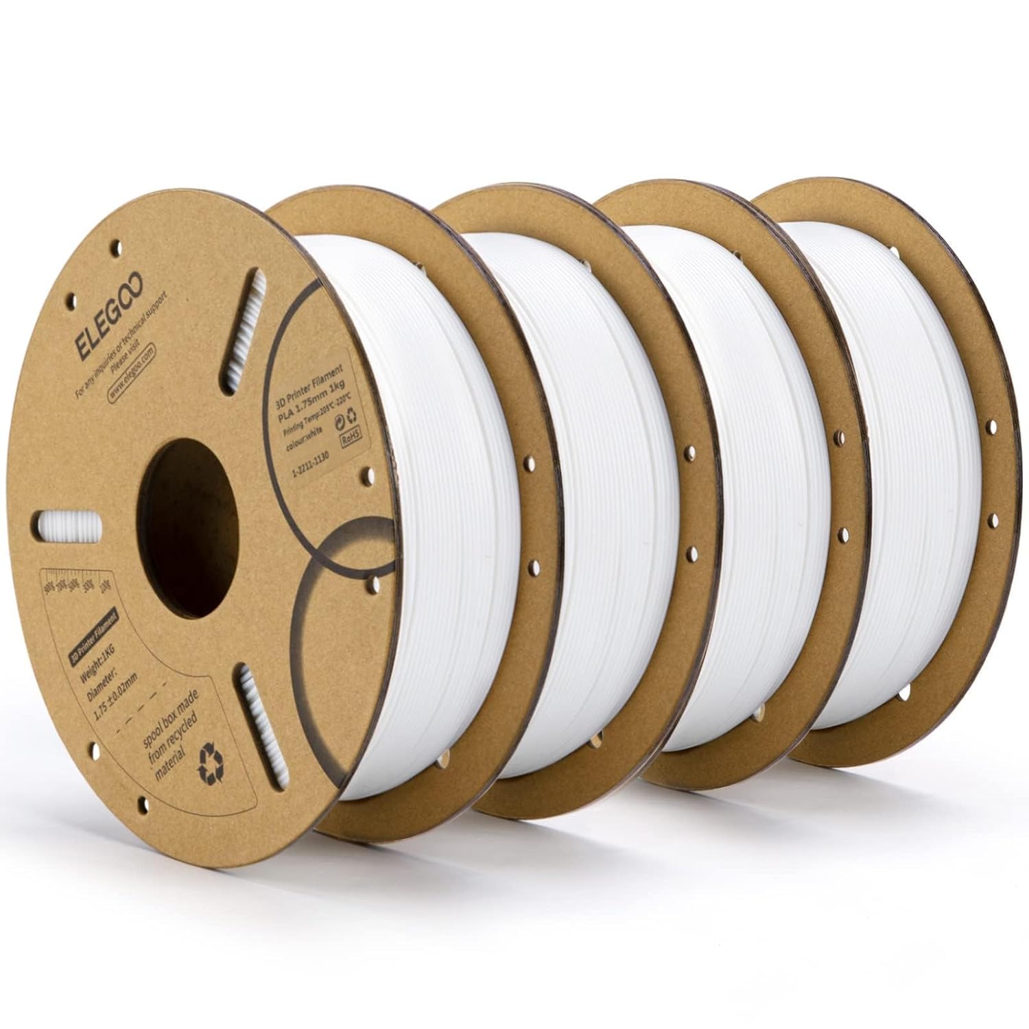 ELEGOO PLA Filament 1.75mm White 4KG, 3D Printer Filament Bulk Dimensional Accur...
