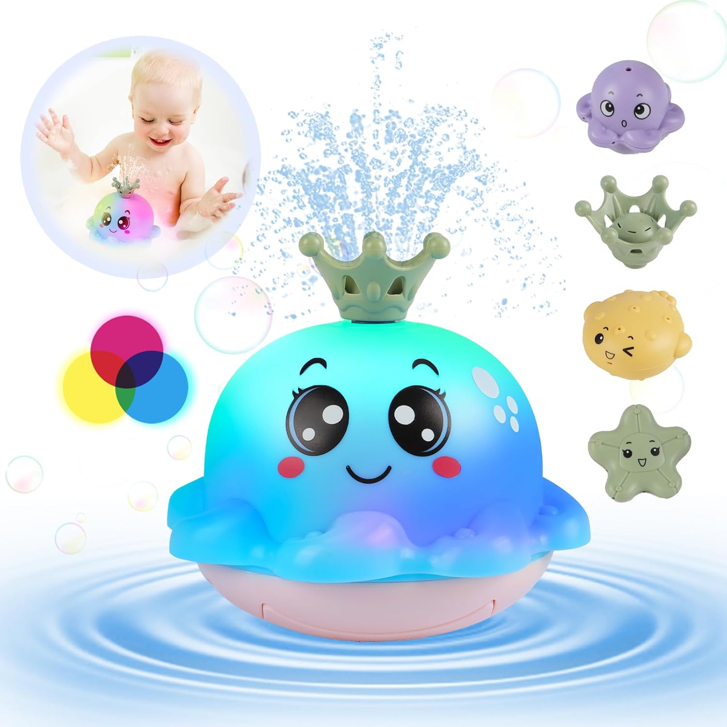 Baby Bath Toys Octopus Light Up Bath Toys for 3 Year Old Girls Boys Automatic In...