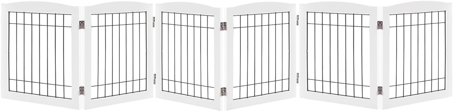 LZRS Dog Gate Indoor Wood Freestanding - Pet Gate Foldable Wooden Dog Gate for D...
