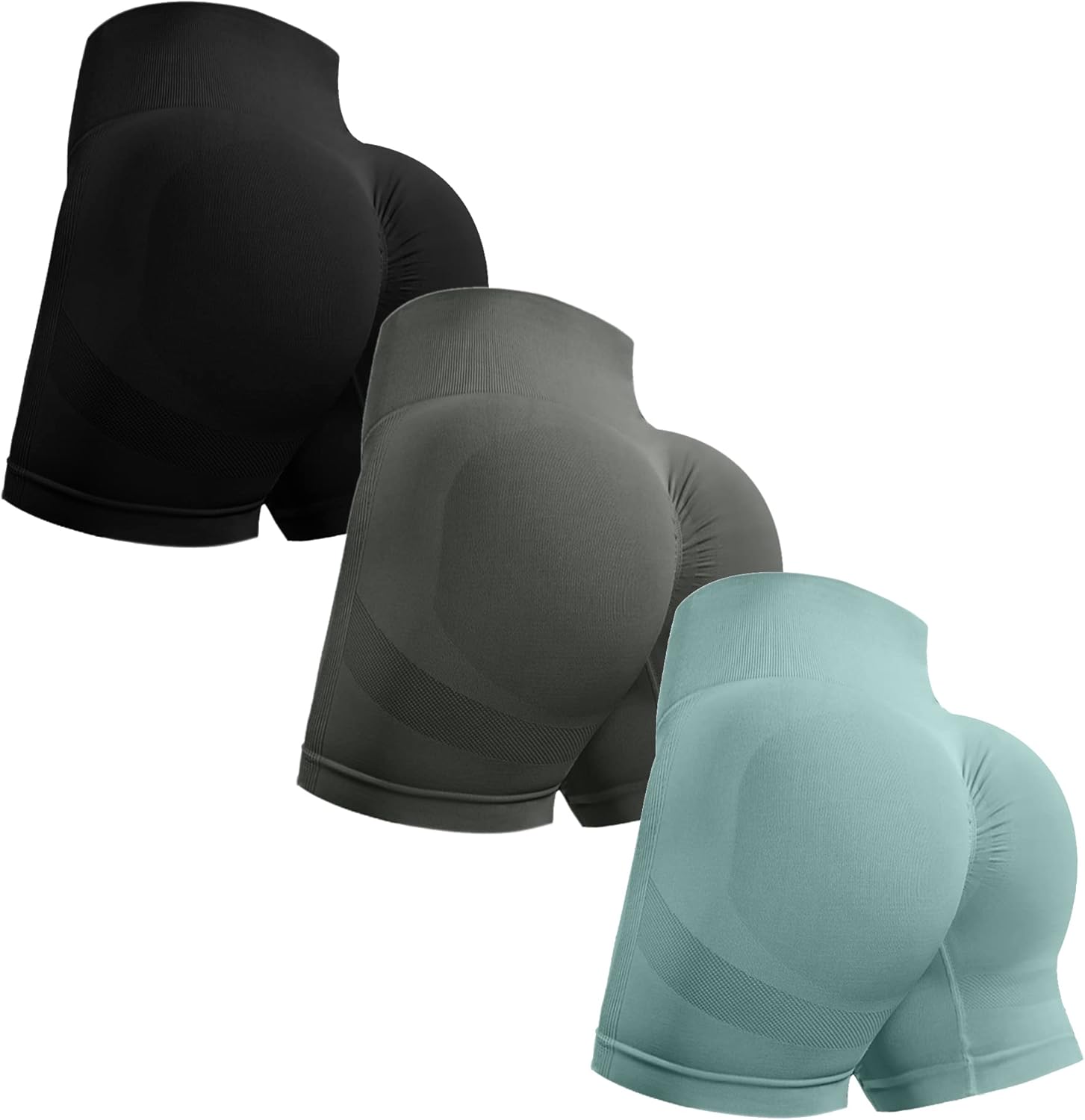 OVESPORT 3 Piece Workout Shorts for Women Seamless Scrunch Butt Lifting High Wai...