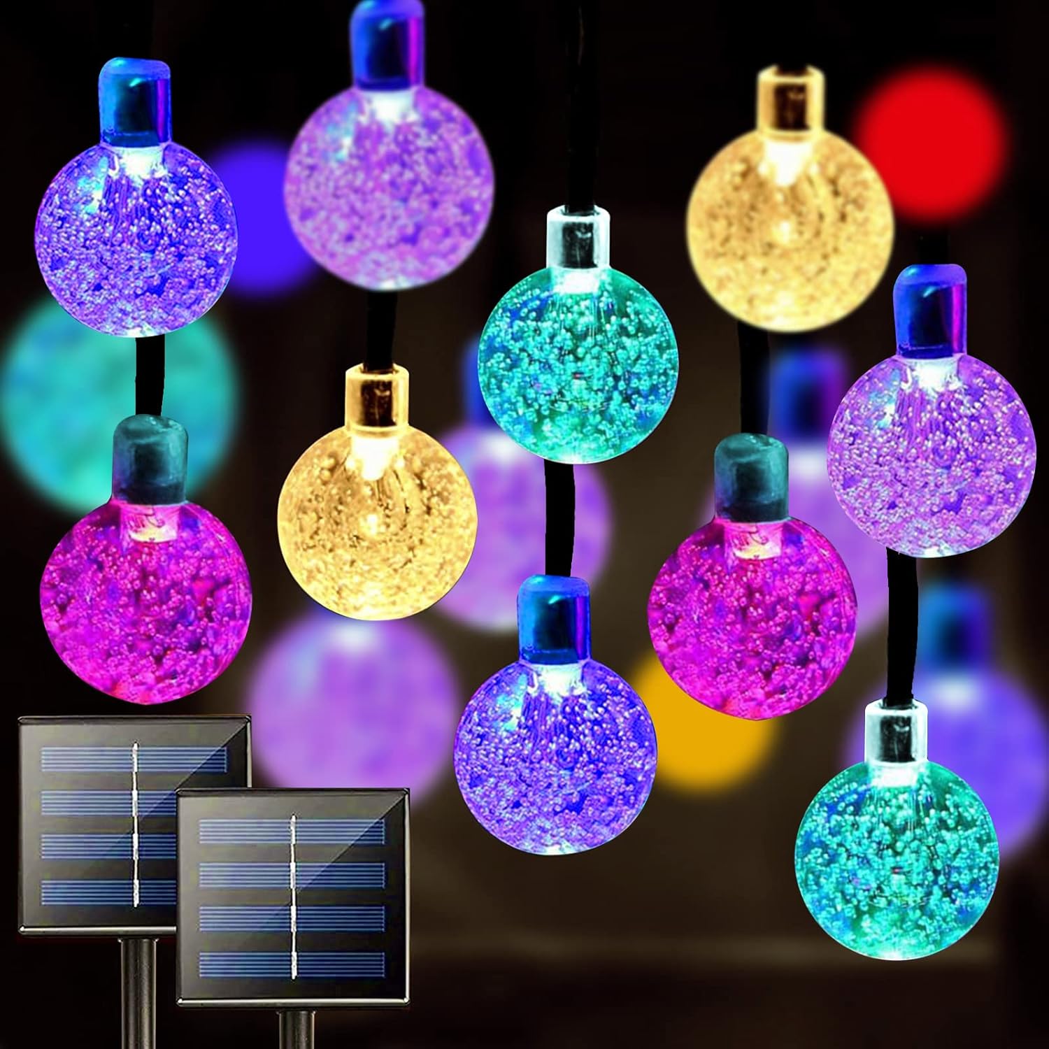 Solar String Lights Outdoor 2 Pack 200 Led 80FT Multi-Color Crystal Globe Lights...