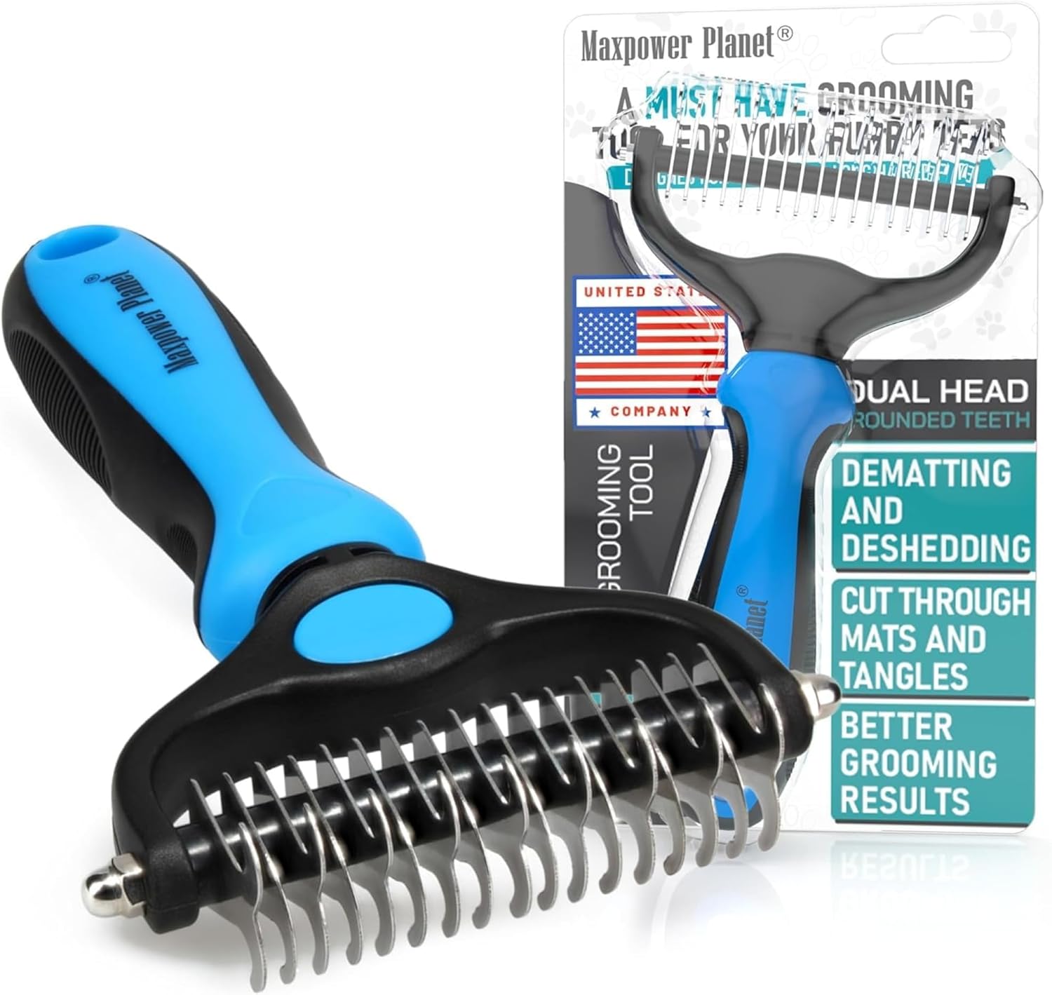 Maxpower Planet Dog Brush - Reduce Shedding by 95% - Double Sided Deshedding Dem...
