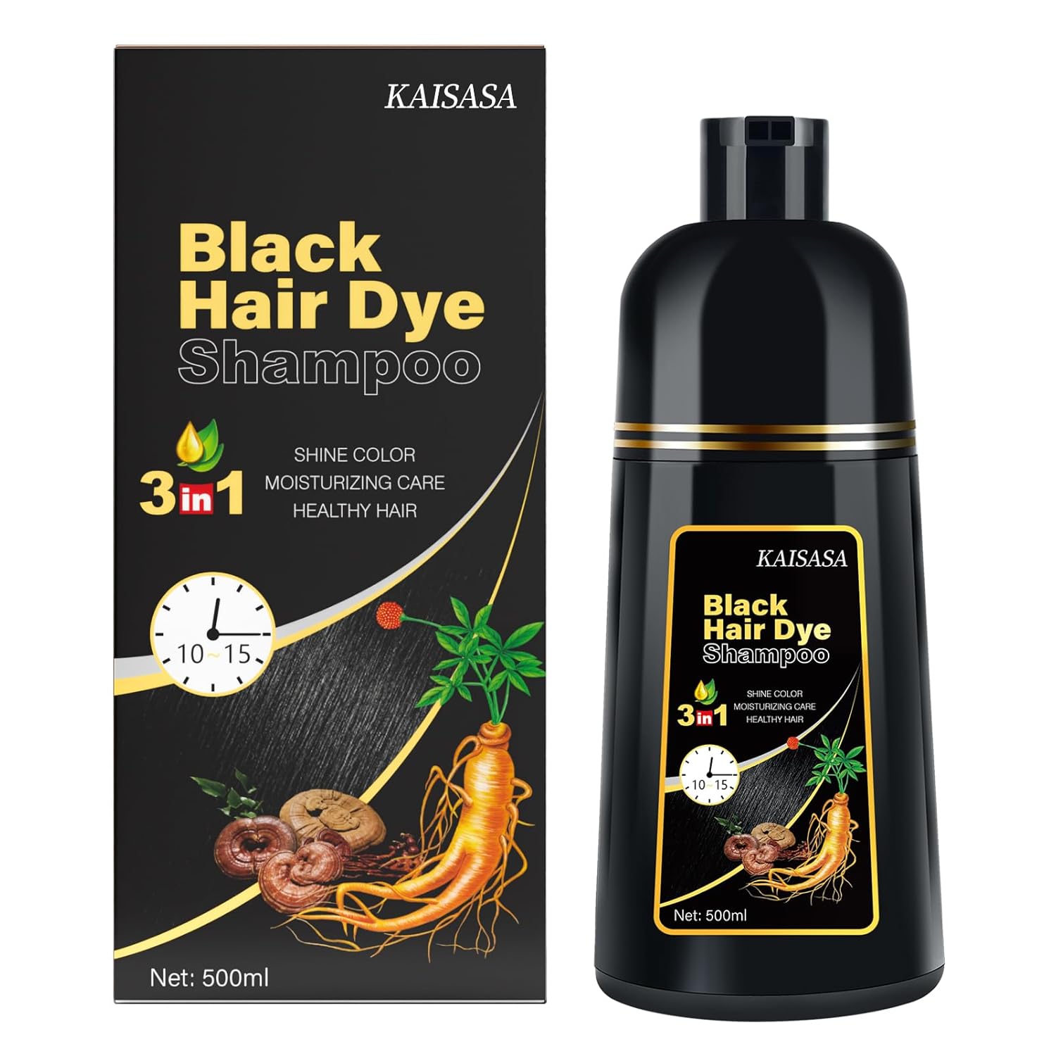 KINGMING Black Hair Dye Shampoo 3 in 1 for Gray Hair, Hair Color Shampoo for Wom...
