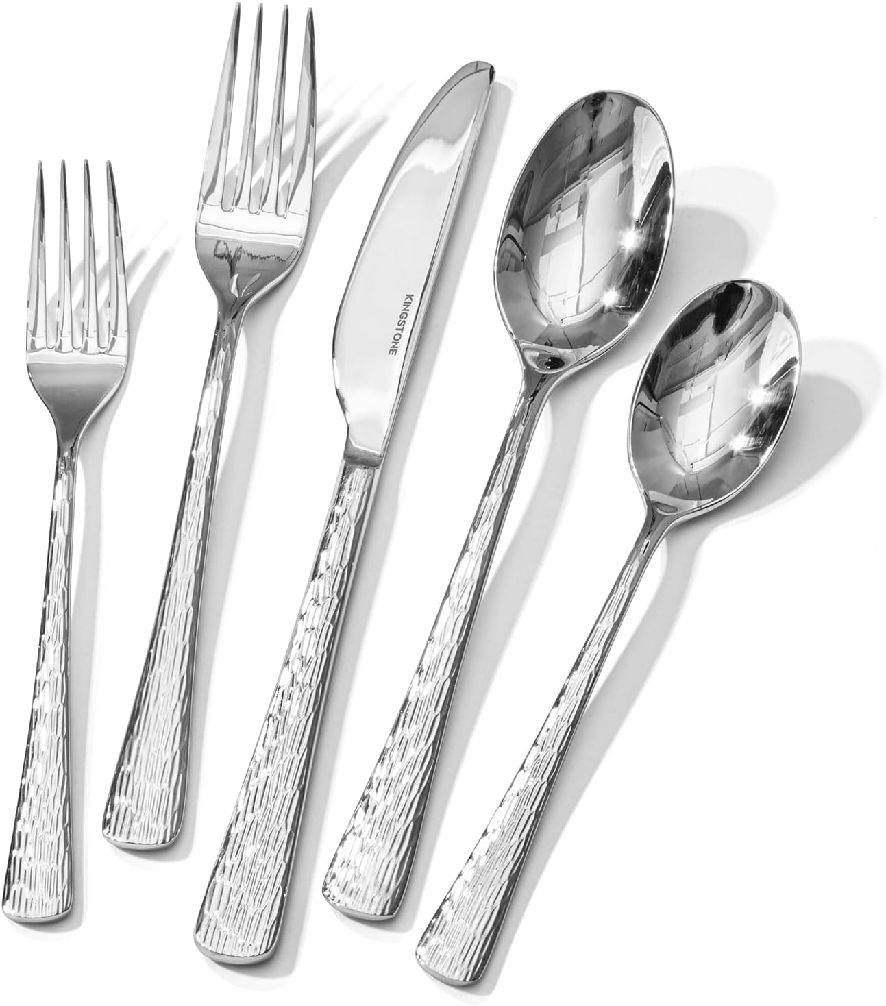 KINGSTONE Hammered Silverware Set, Flatware Set, 18/10 Stainless Steel Premium C...