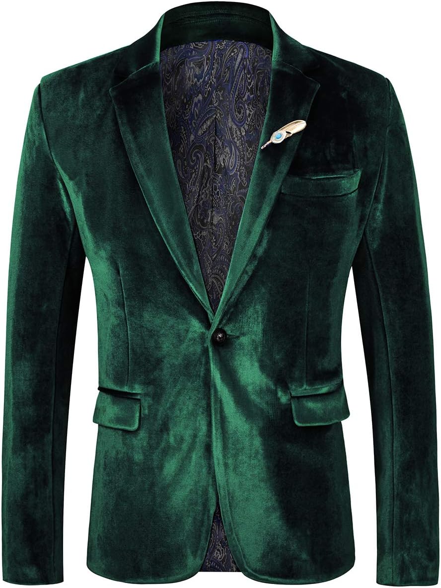 WEEN CHARM Velvet Blazer for Men Slim Fit One Button Sport Coat Tuxedo Jacket fo...