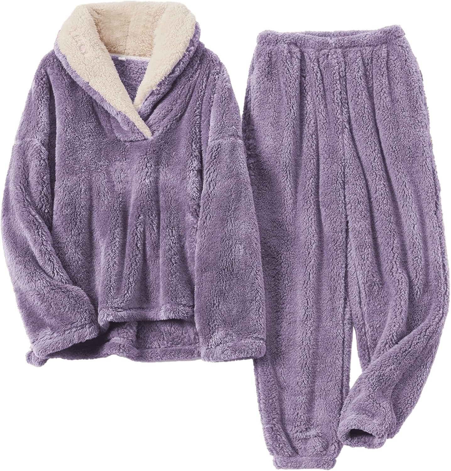 Womens Fluffy Pajamas Set Fleece Pullover Pants Oversized Plush Sleepwear Medium...