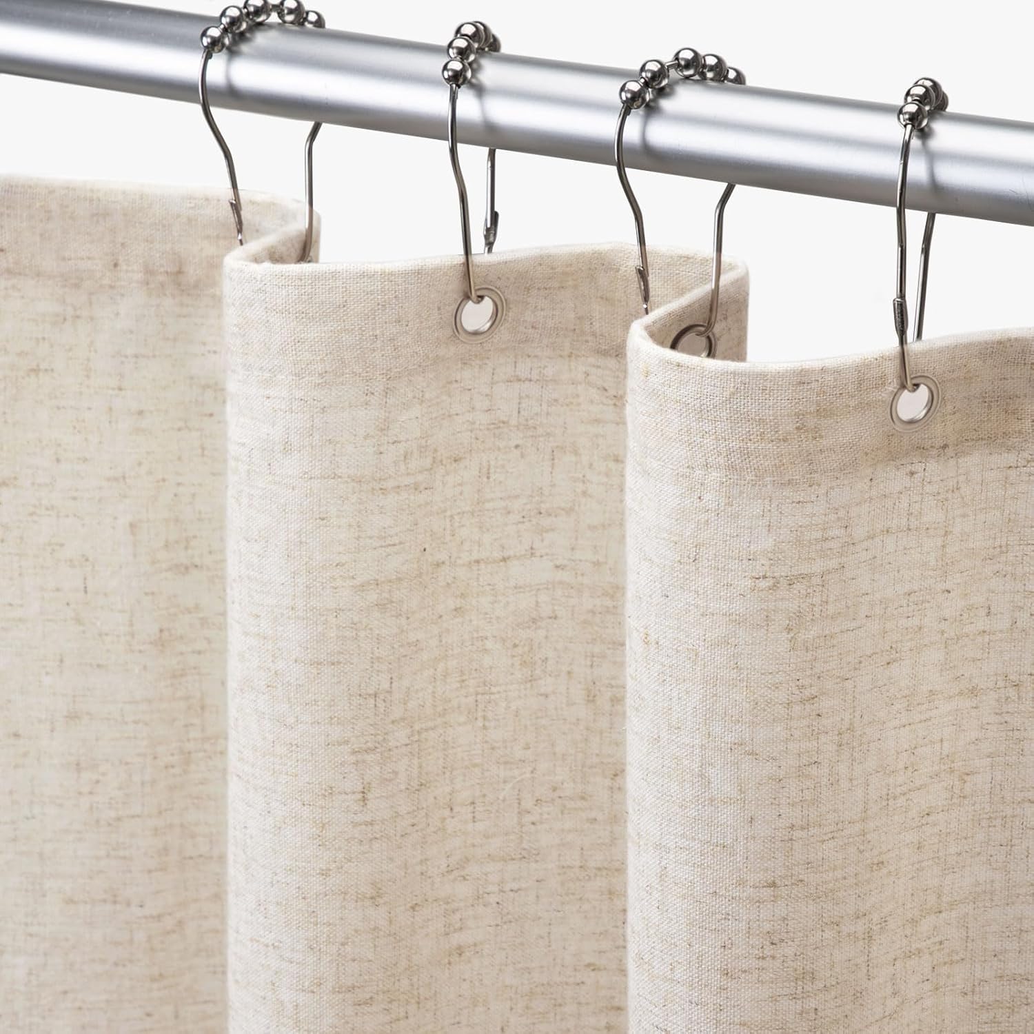 Linen Shower Curtain Beige Boho Farmhouse Shower Curtains for Bathroom Natural C...