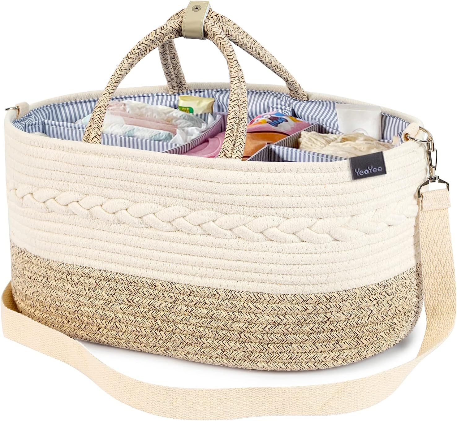 YeaYee Nappy Caddy,Baby Diaper Caddy Organizer,Large,5 Grids,8 Pockets, Shoulder...