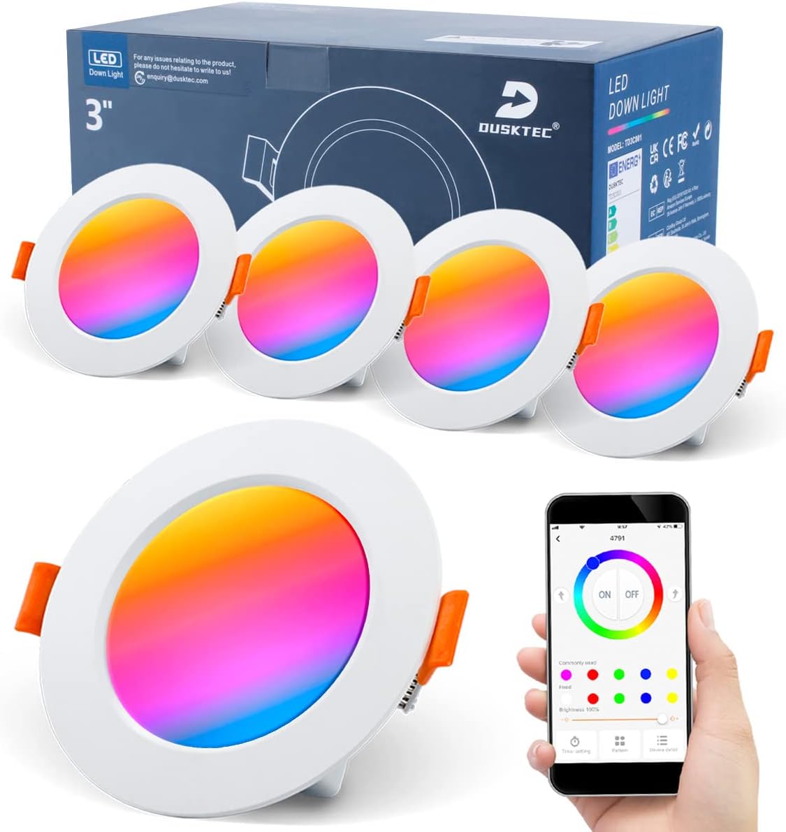 DUSKTEC LED Downlights Ceiling RGB, Smart Recessed Spot Lights Dimmable 7W 3 inc...